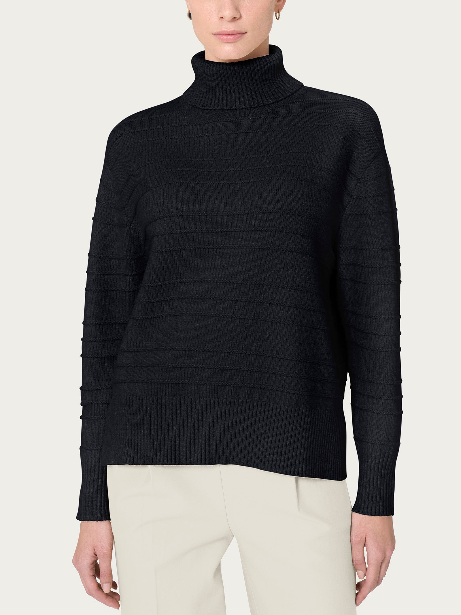 Ragno Super Soft dolcevita a righe Nero boxy manica lunga