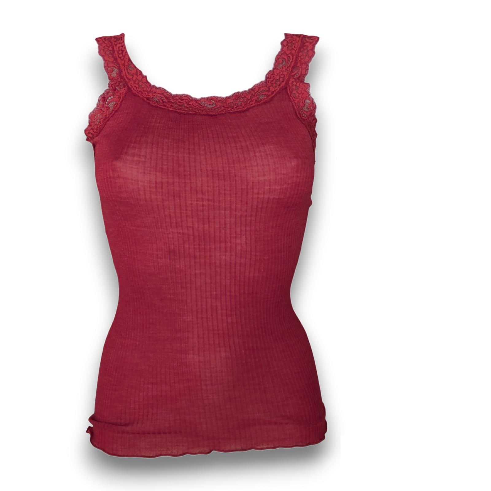 Lady C Top Lana Seta Canotta Spalline Pizzo Comoda