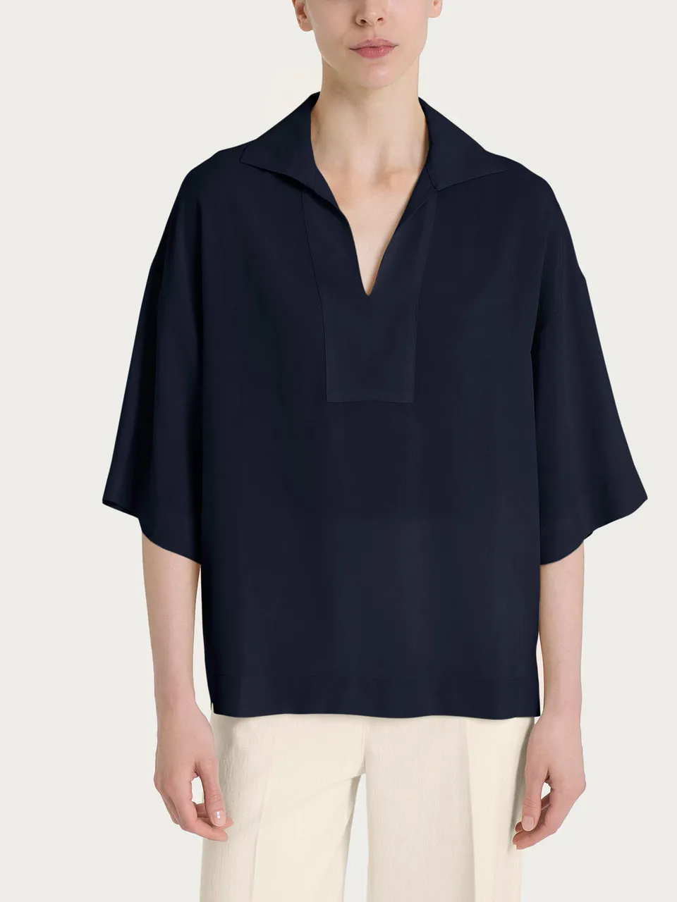 Ragno EcoSeta blusa donna Blu collo polo manica 3/4