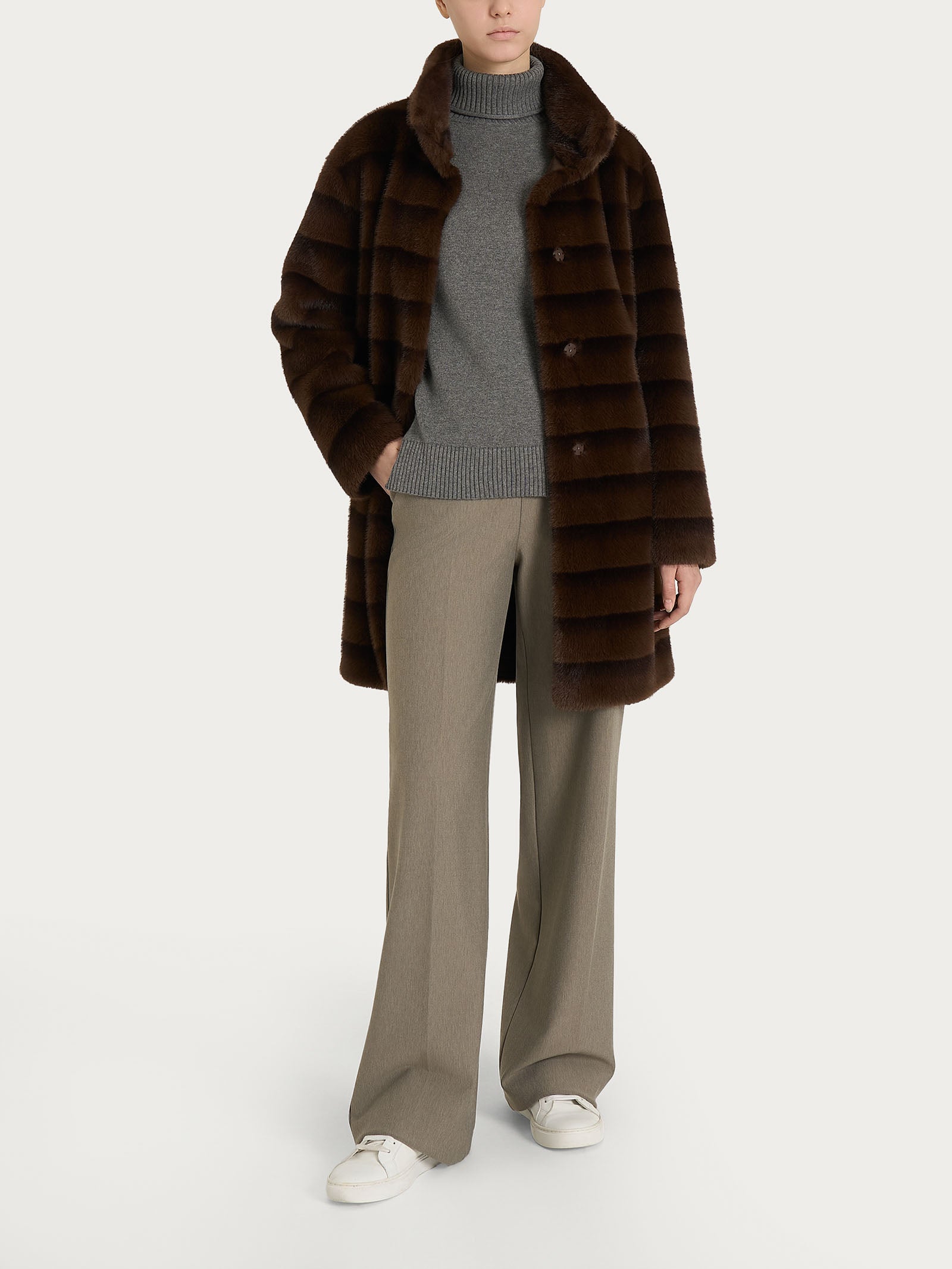 Ragno Vegan Fur Cappotto cintura double-face Chocolate