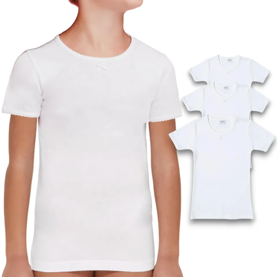 Lady C Canotte Bimba Cotone Caldo Bianche 3 Pezzi Manica Corta