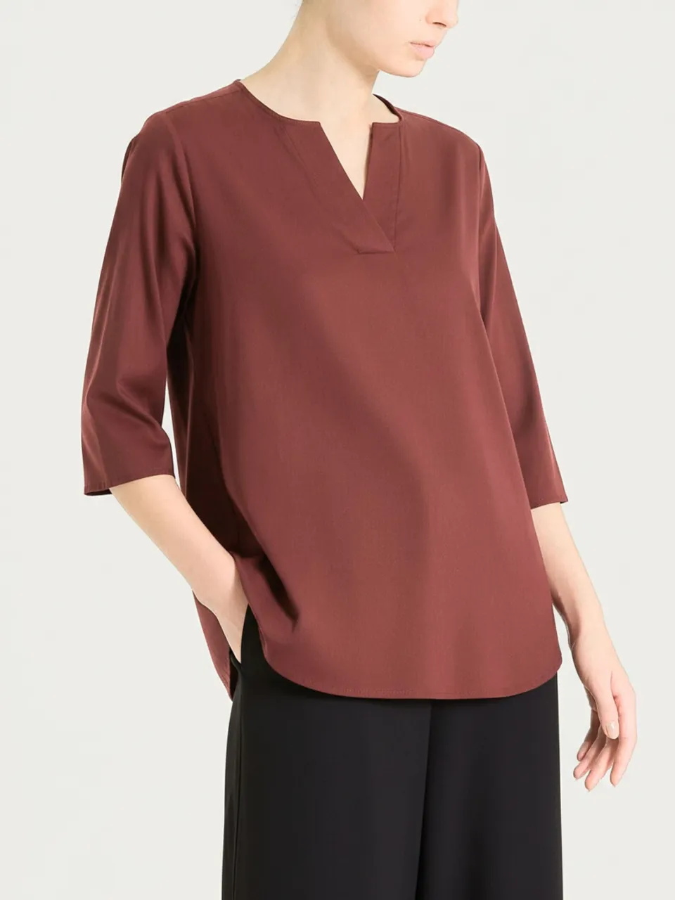 Ragno Voile Stretch Blusa Scollo V Mahogany Manica 3/4