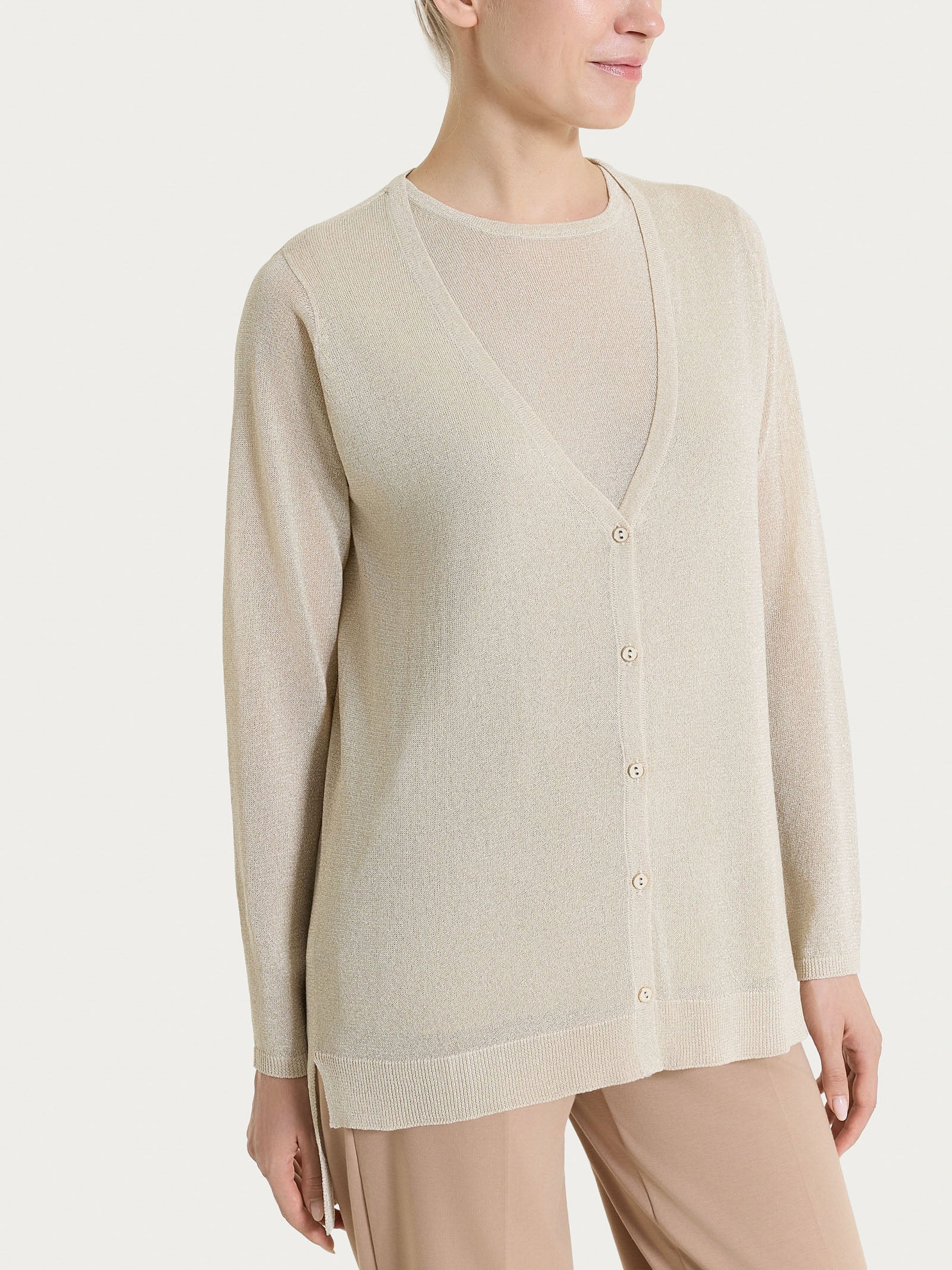 Ragno Crêpe Lurex Cardigan Donna Champignon bottoni