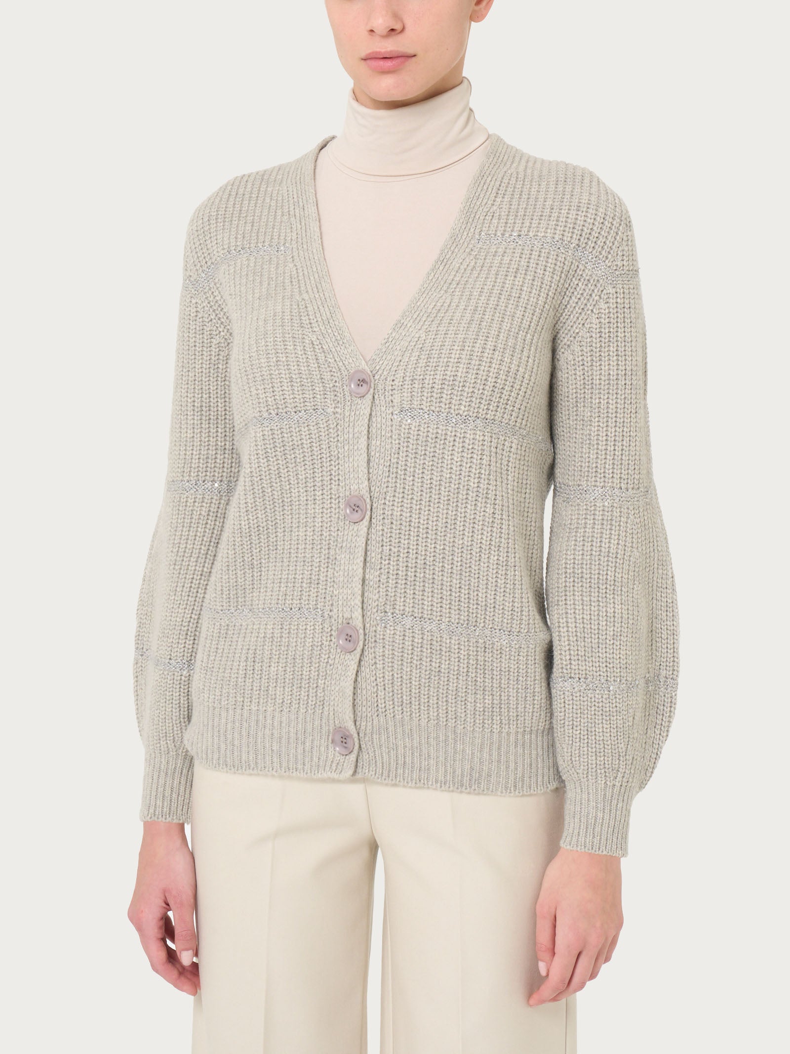 Ragno Cardigan bottoni paillettes misto angora Ghiaia Mel.