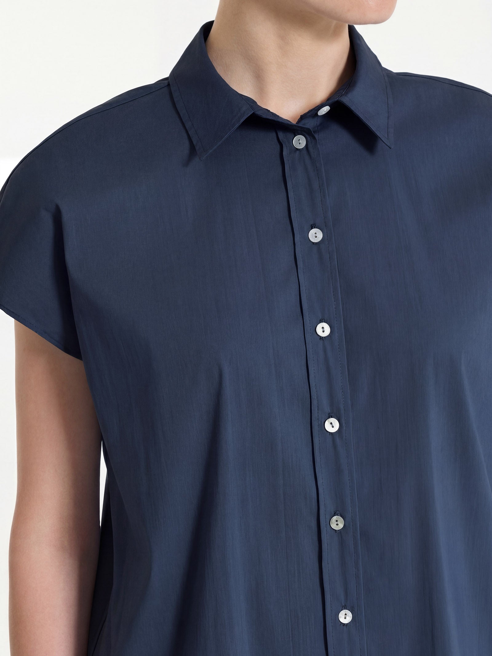 Ragno Poplin camicia donna blu manica kimono