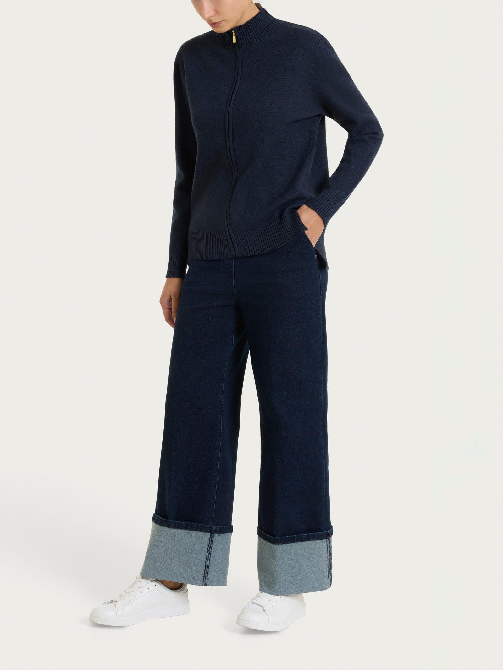 Ragno Super Soft Cardigan Zip Asimmetrico Viscosa Bleu