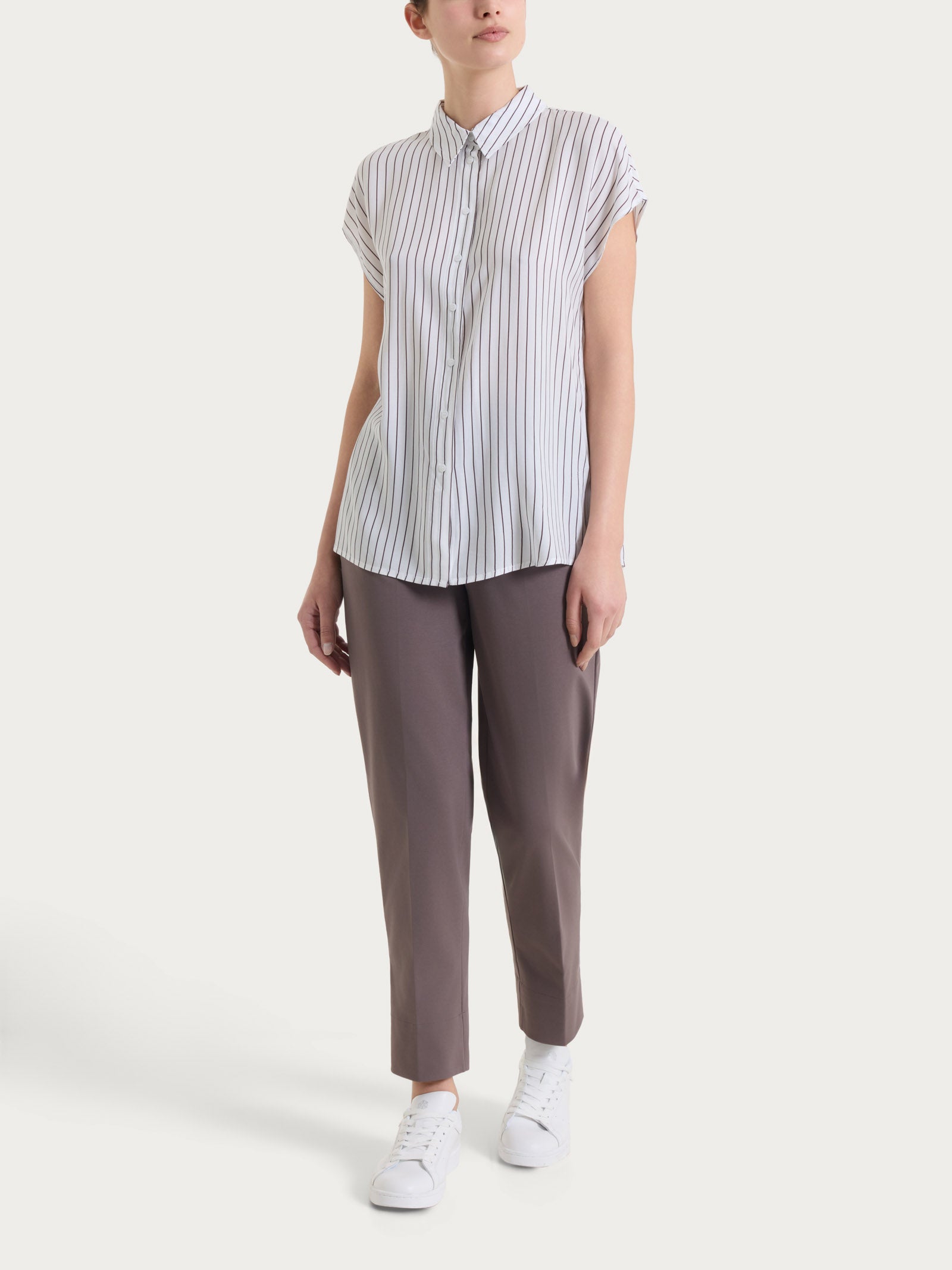 Ragno Camicia Righe Donna Raisin Manica Corta Ecoseta Viscosa