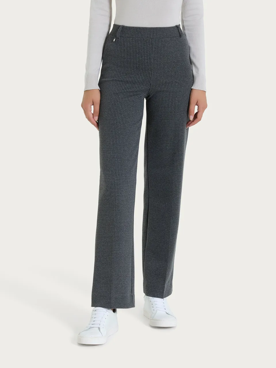 Ragno Wide Leg Pantalone ampio pantalone micro check ardesia