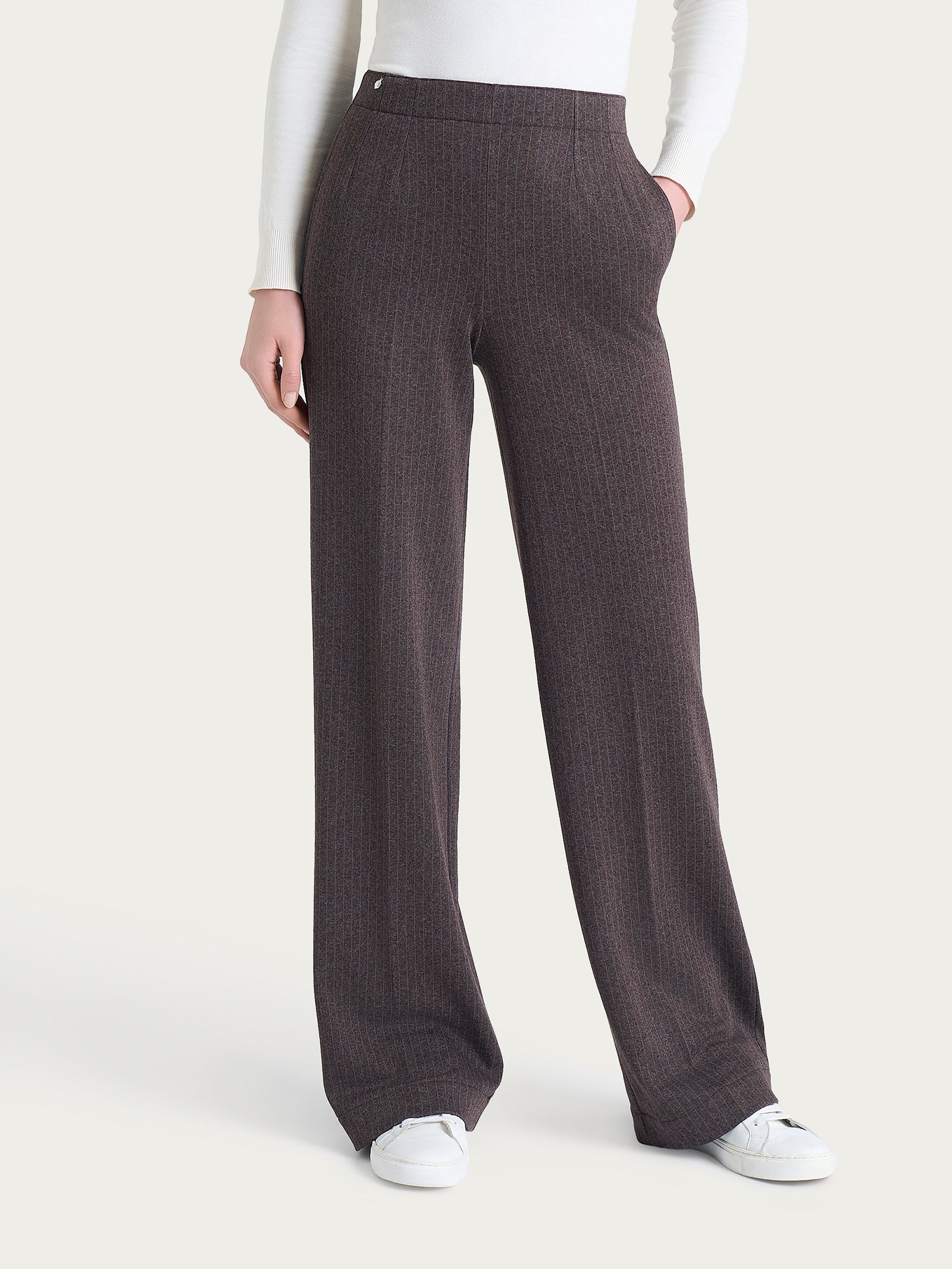 Ragno Eco Jacquard pantalone ampio gessato Chocolate tasche