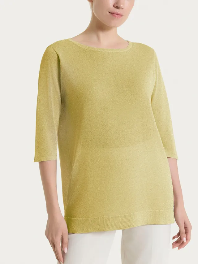 Ragno Crêpe Lurex maglia barchetta Khaki manica 3/4