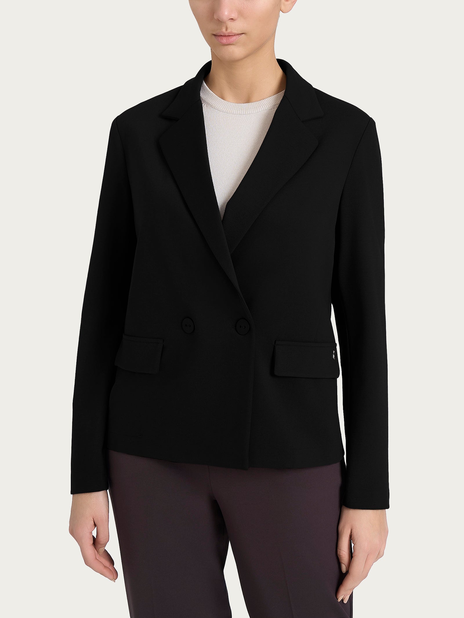 Ragno Cashmere Compact Blazer Donna Nero Doppio Petto Morbido
