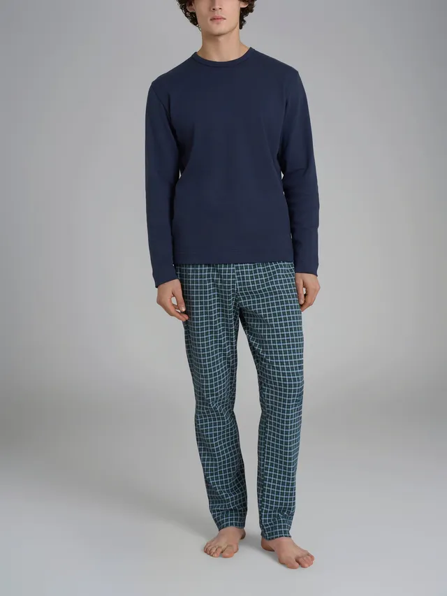 Ragno Pigiama uomo lungo blu cotone interlock tartan