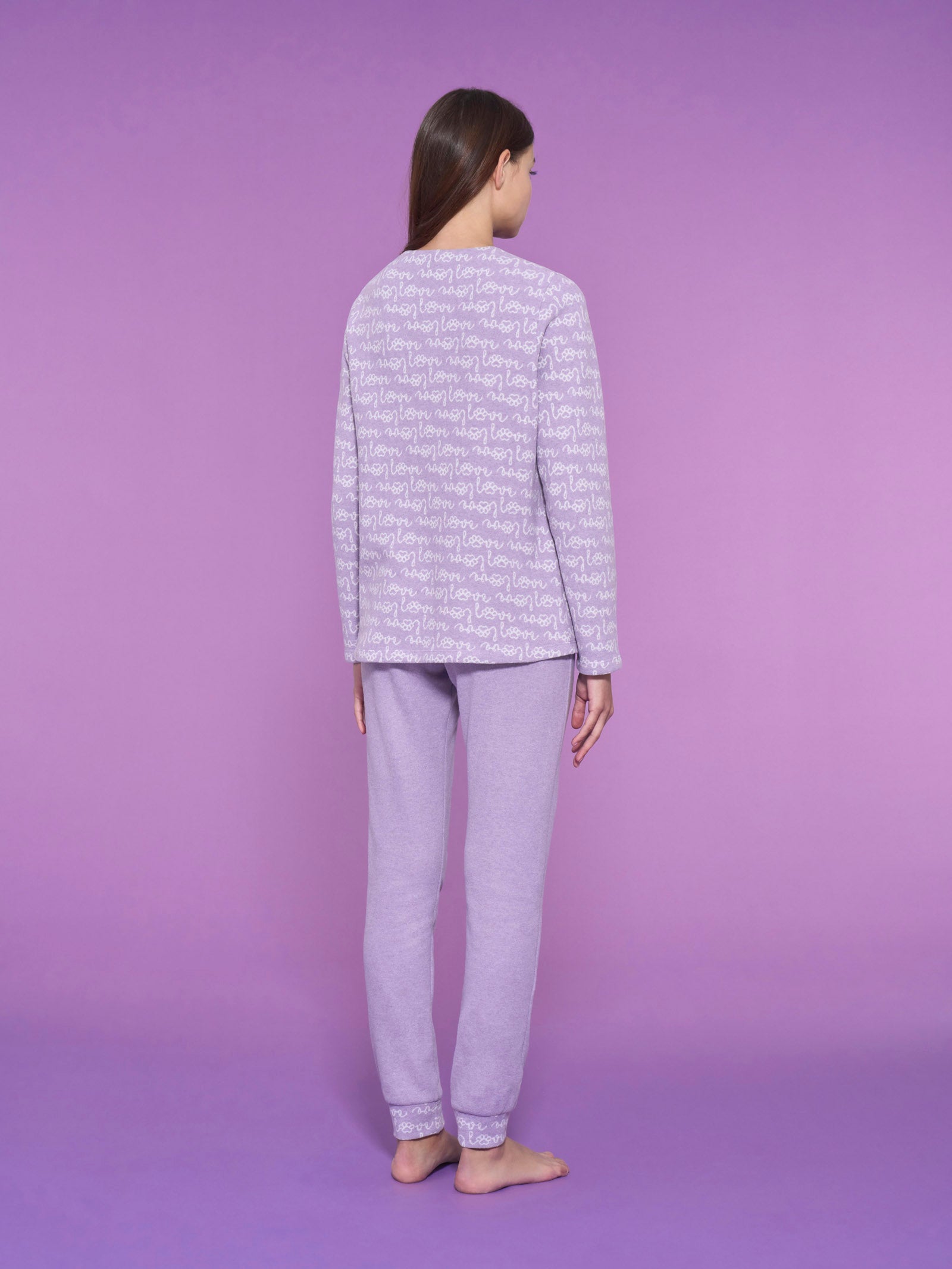 Ragno Cotton Eco Pile Pigiama Serafino Lilla Love