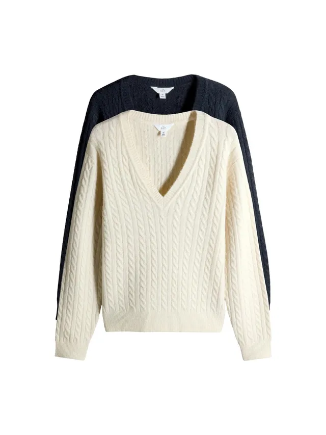 Geo Next The Set Maglioni a Trecce Scollo a V donna x2 lana