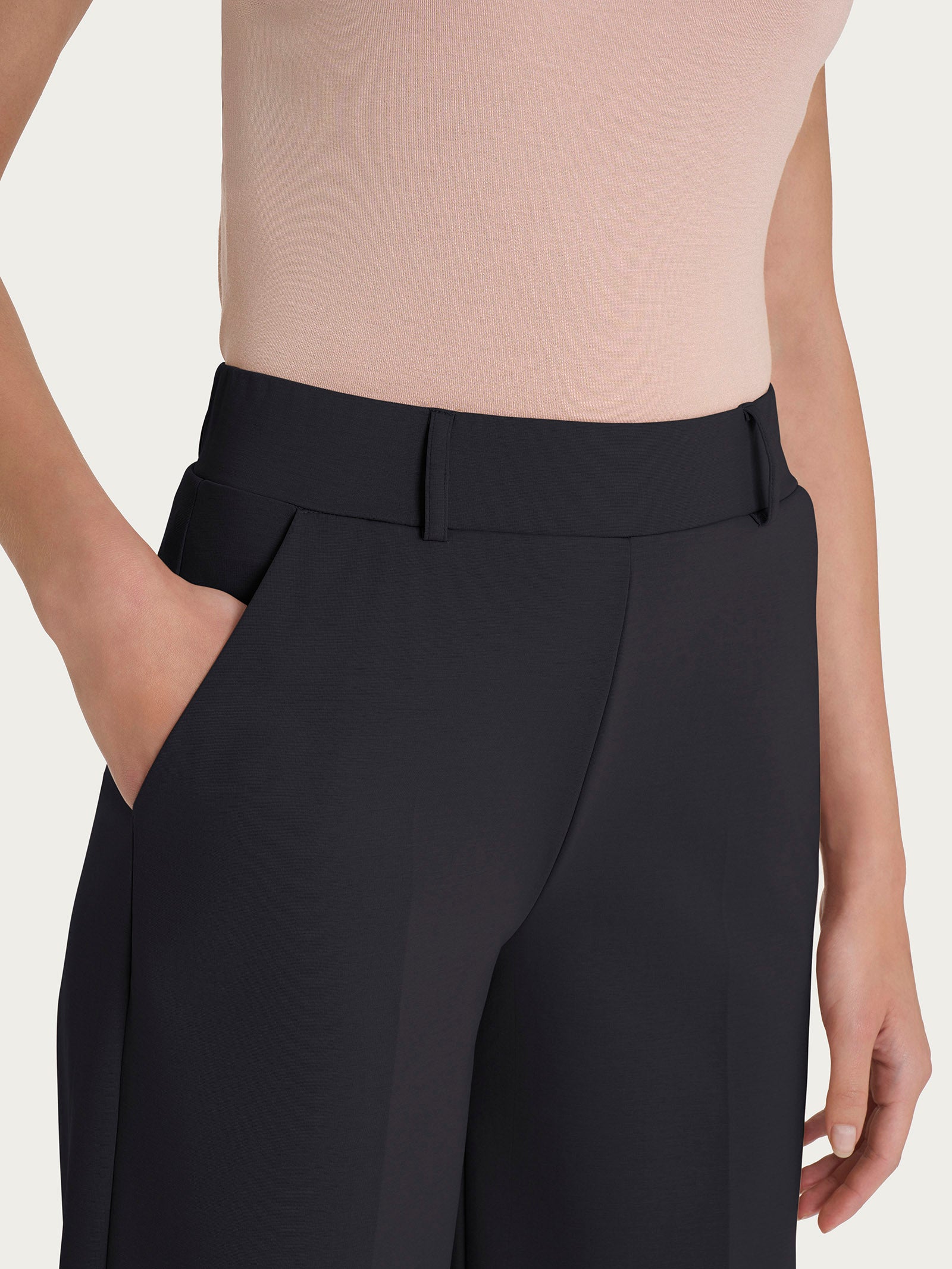 Ragno Pantalone palazzo Compact Light nero wide leg tasche