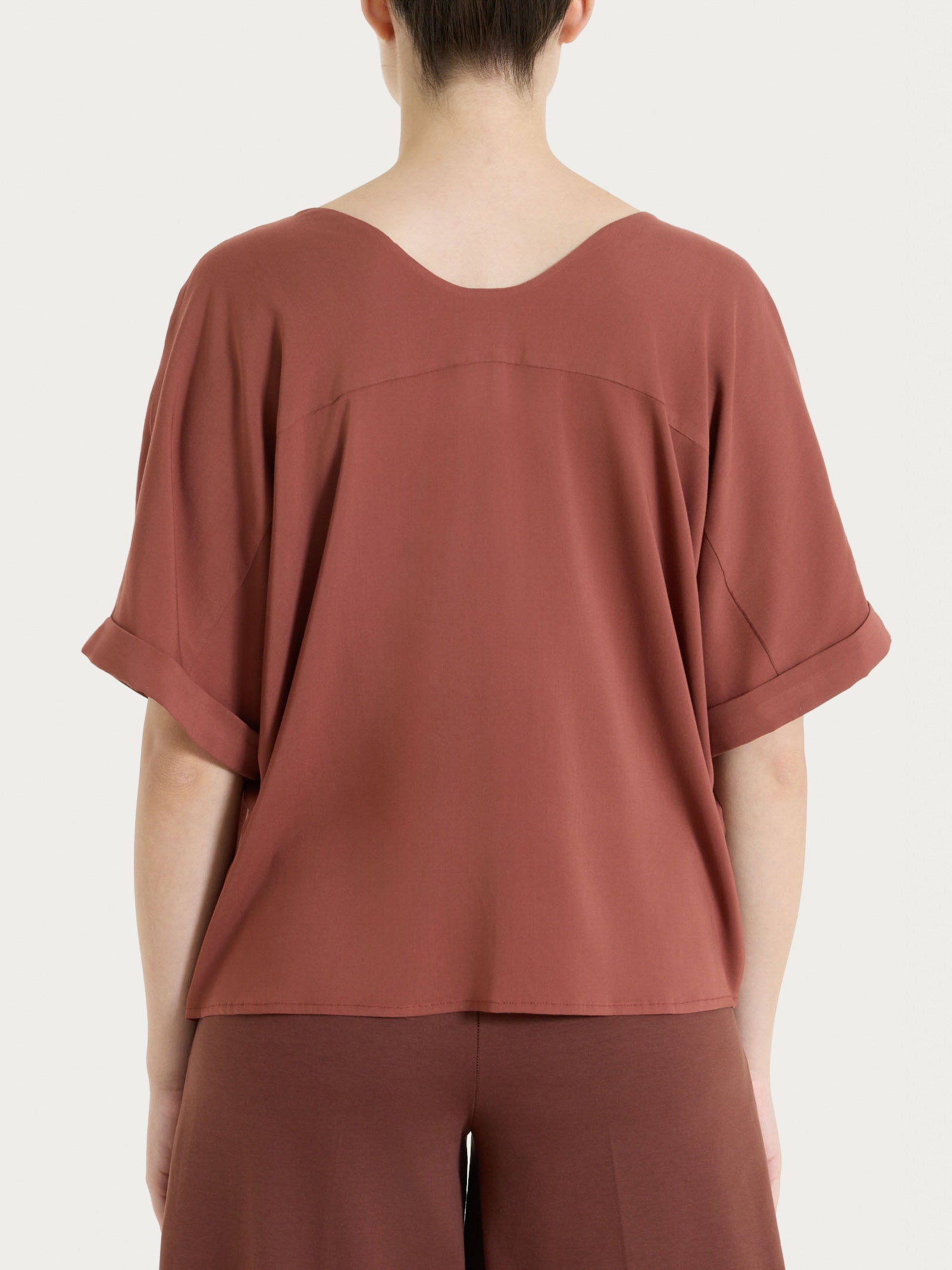 Ragno Voile Stretch Blusa Manica Kimono Mahogany Scollo V