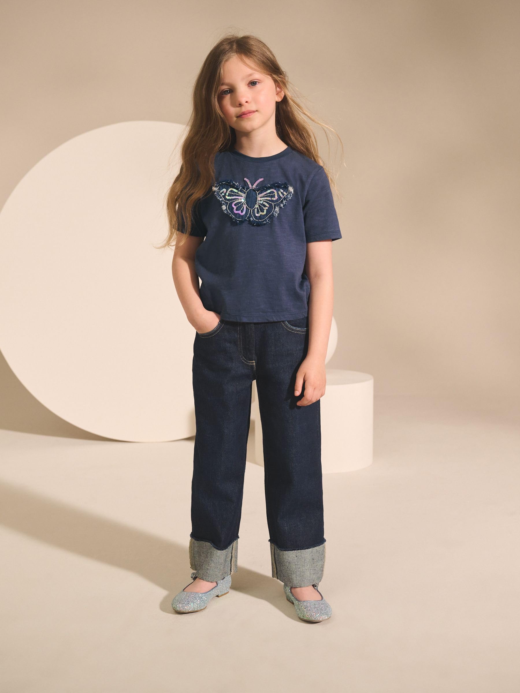 Next T-Shirt Farfalle Bambina 134 con Paillettes