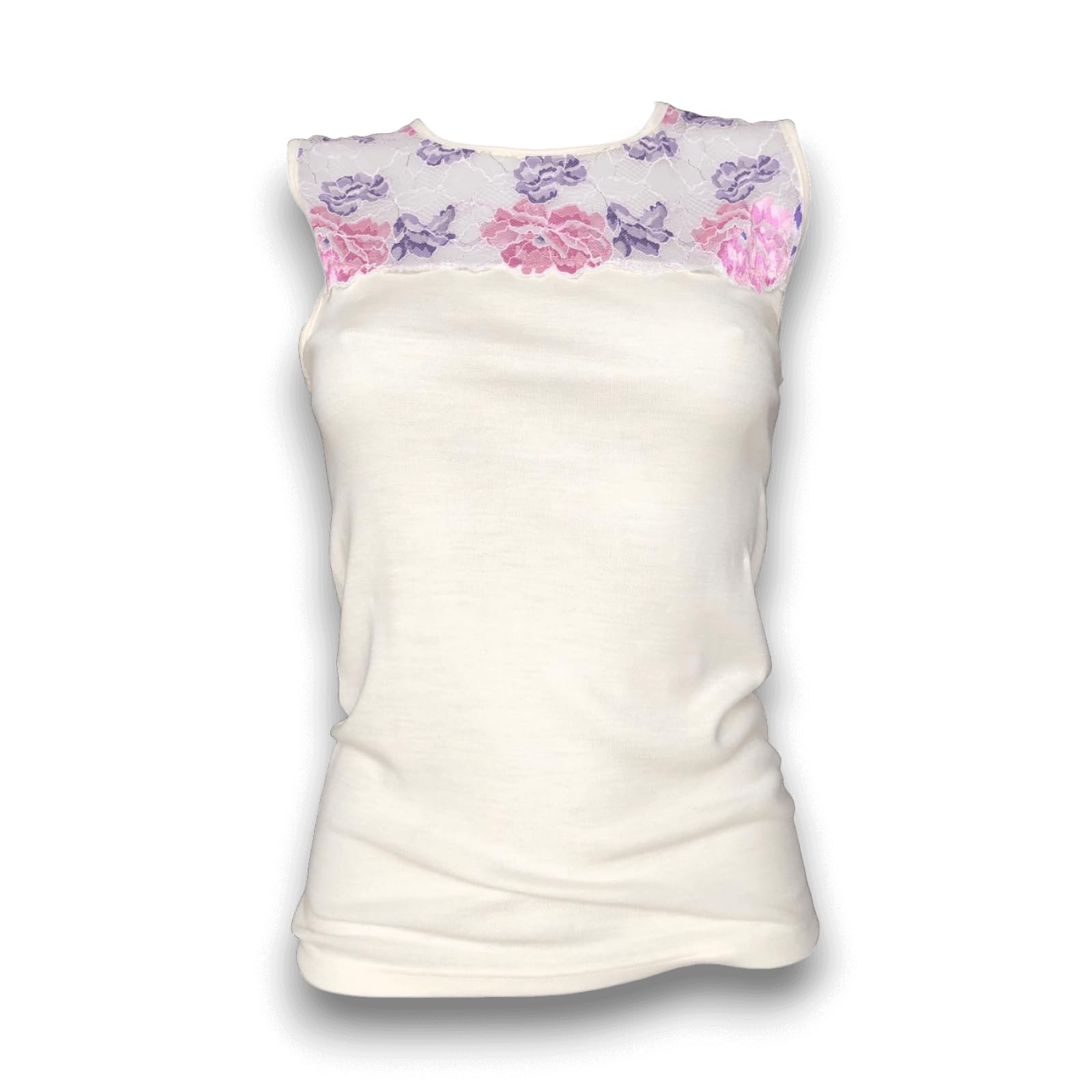 Lady C Merinos Pizzo canotta lana nera decolleté