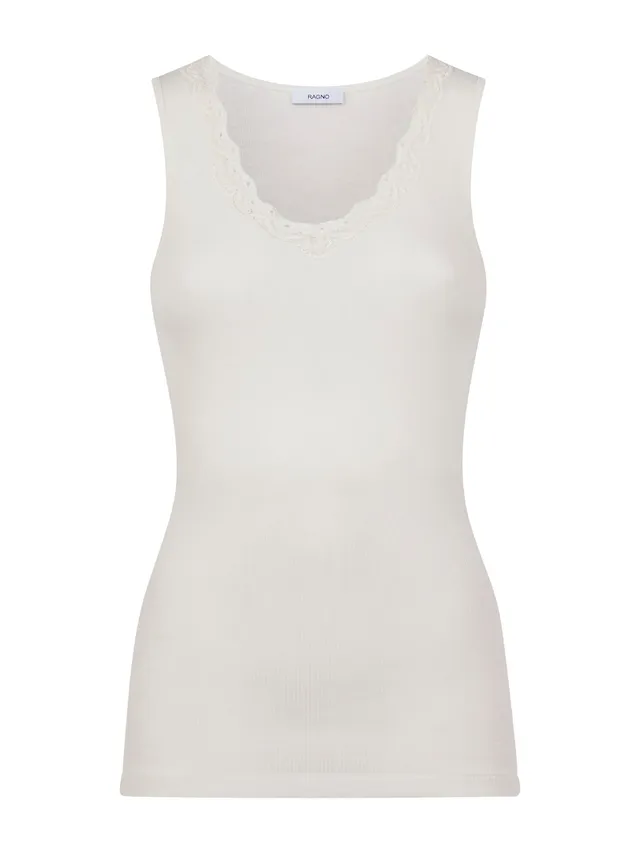 Ragno Wonderwool Canottiera lana spalla larga bianca pizzo