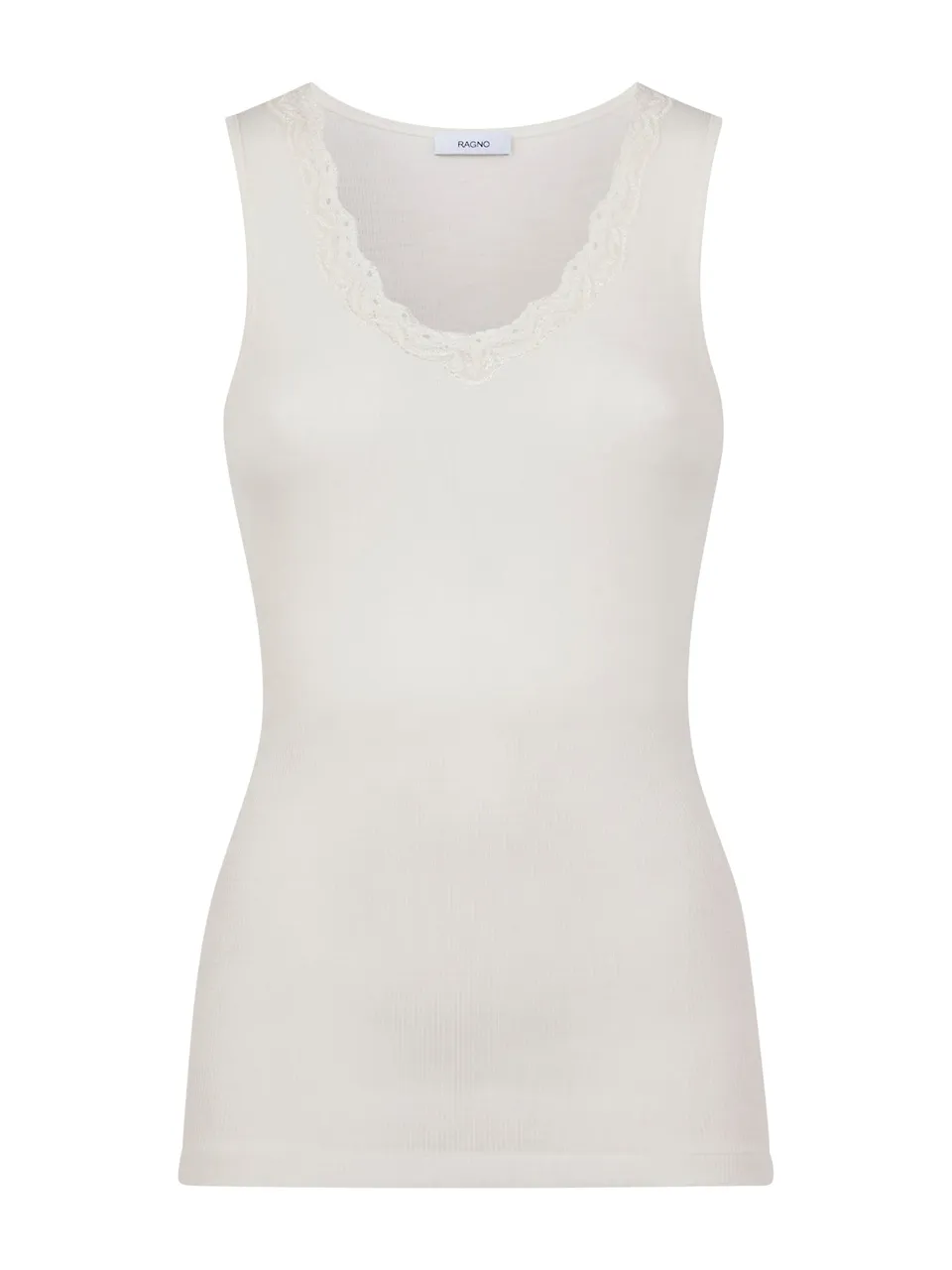 Ragno Wonderwool Canottiera lana spalla larga bianca pizzo