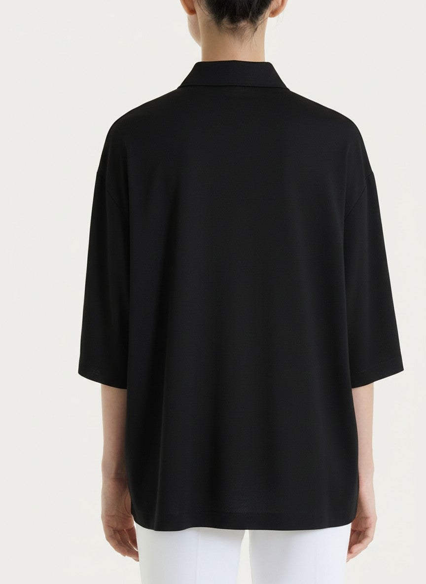 Ragno Voile Stretch camicia manica 3/4 Nero morbida