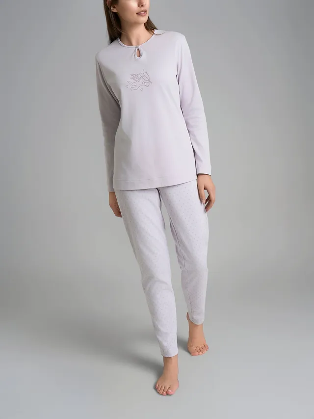 Ragno Sweet Emotion pigiama lungo serafino cotone fant. lavender blue