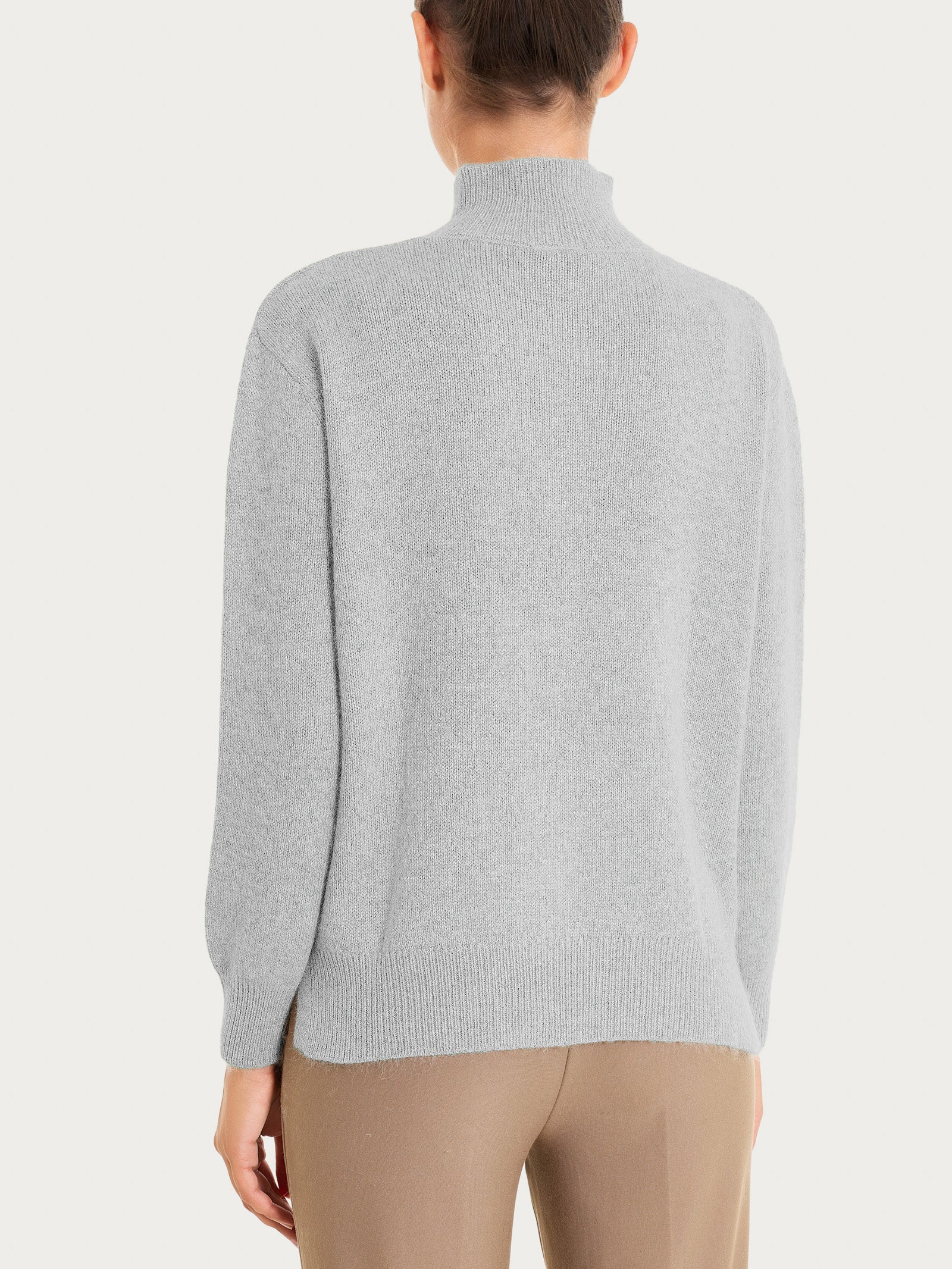 Ragno Natural Soft Cardigan Collo Alto Donna Ghiaia Boxy