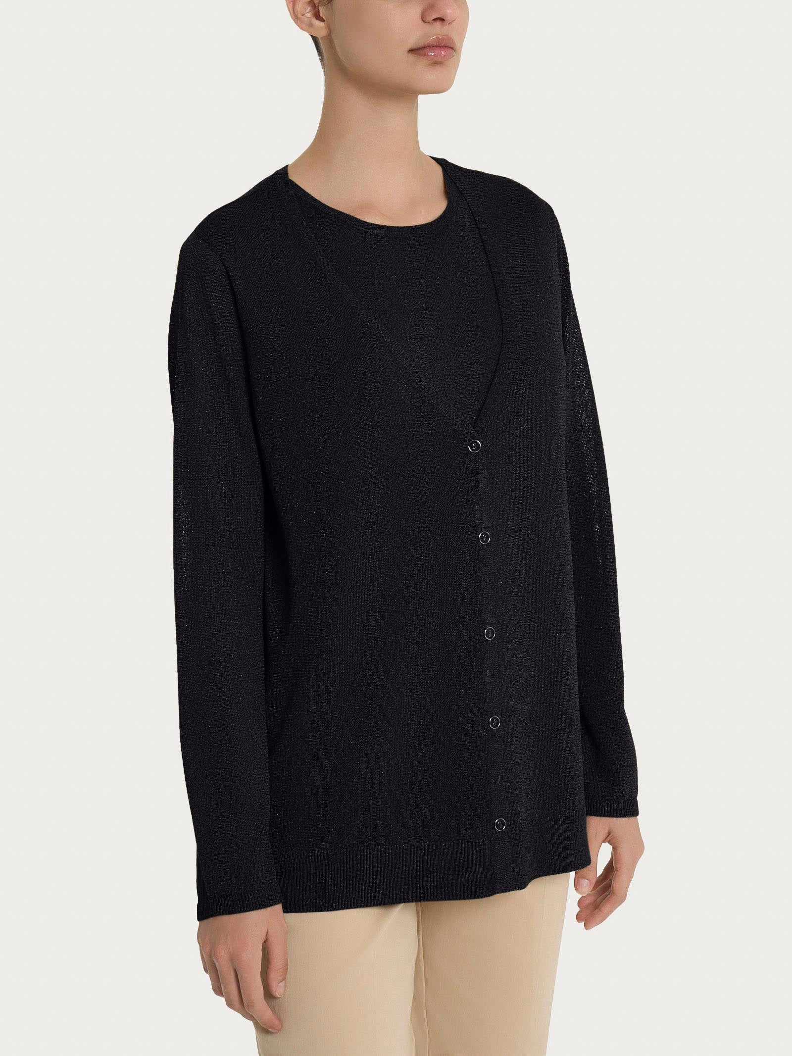 Ragno Crêpe Lurex cardigan con bottoni Nero