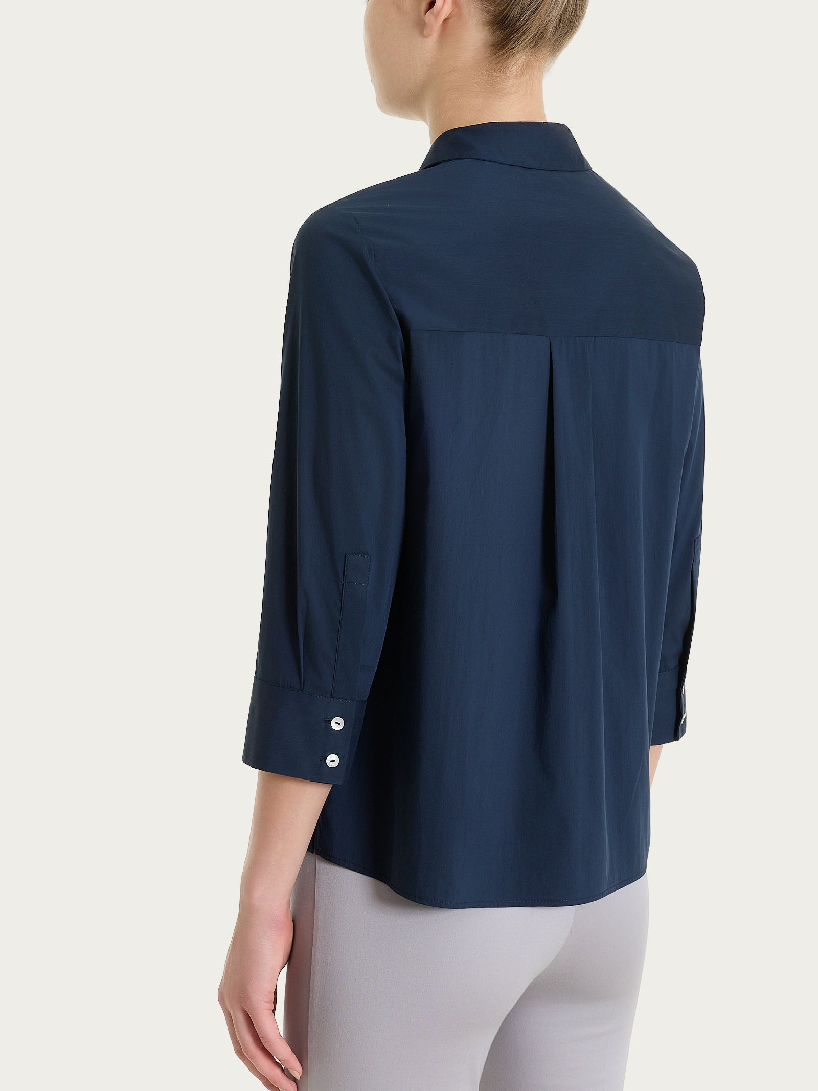 Ragno Poplin Cotone Camicia con Manica 3/4 blu Bleu fresca