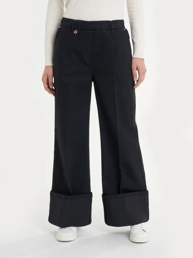 Ragno 4 Seasons Denim Palazzo Jeans donna nero gamba larga