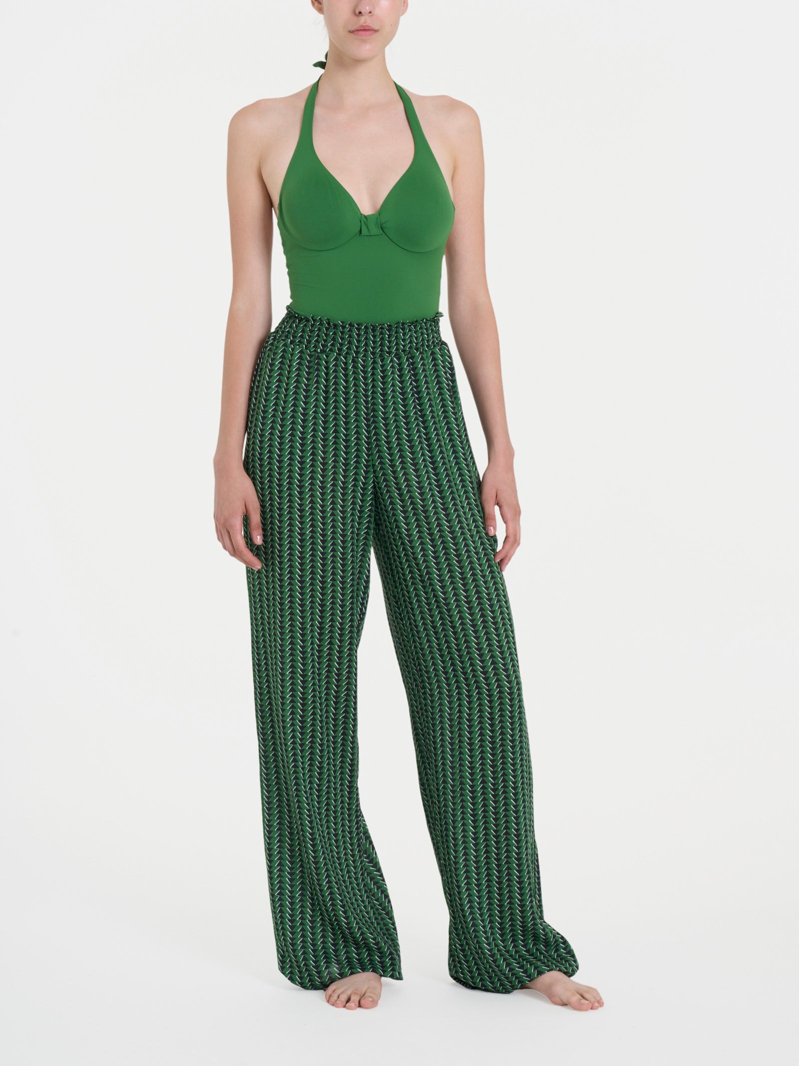 Ragno EcoSeta Wide Leg pantalone verde Artichoke Green smock
