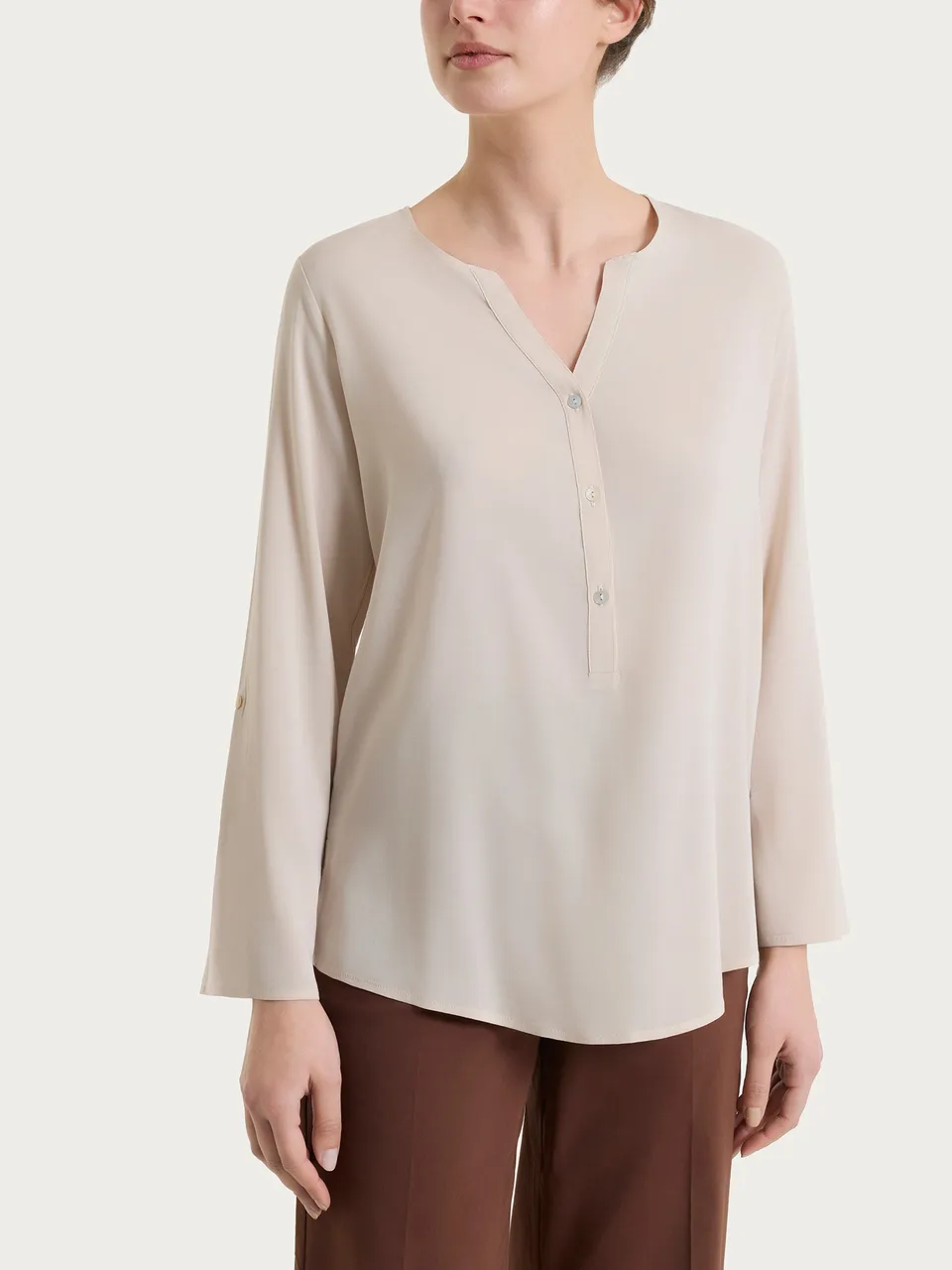 Ragno Voile Stretch blusa serafino Champignon leggera