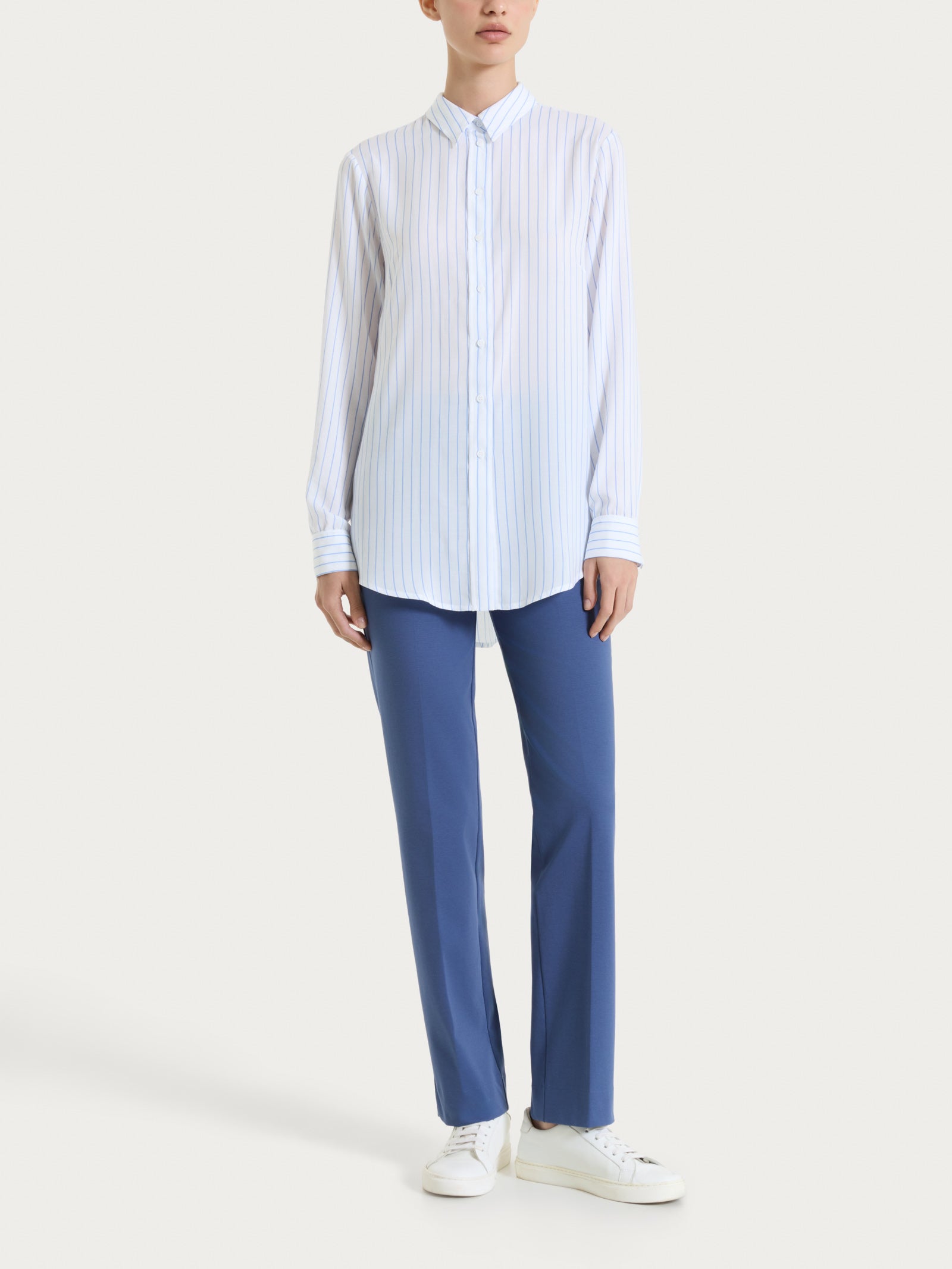 Ragno EcoSeta camicia a righe Bel Air Blue raso viscosa