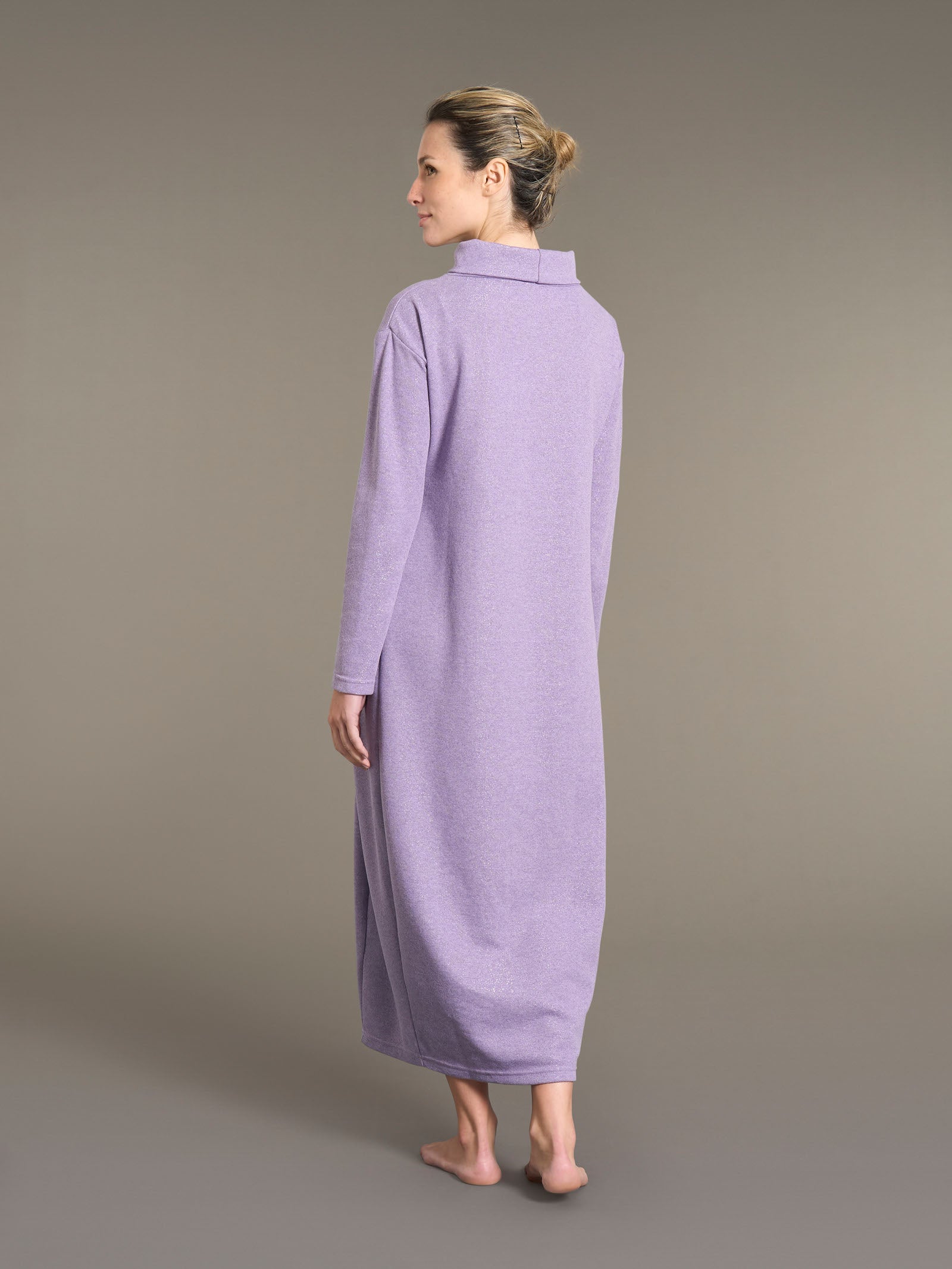 Ragno Cotton Eco Pile camicia notte lunga donna lilla pile