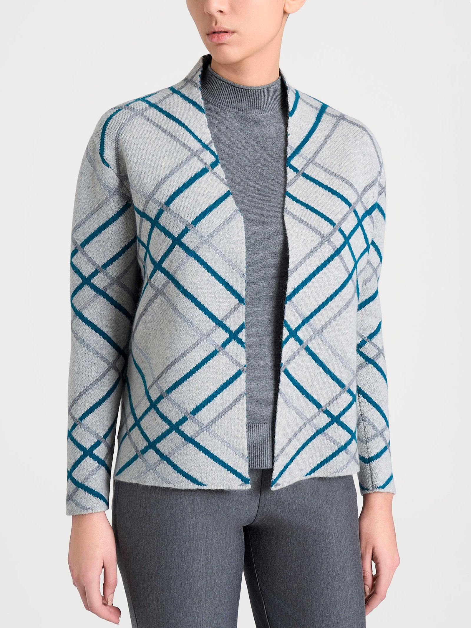 Ragno Natural Soft cardigan aperto check donna Fant.Ghiaia Mel. viscosa