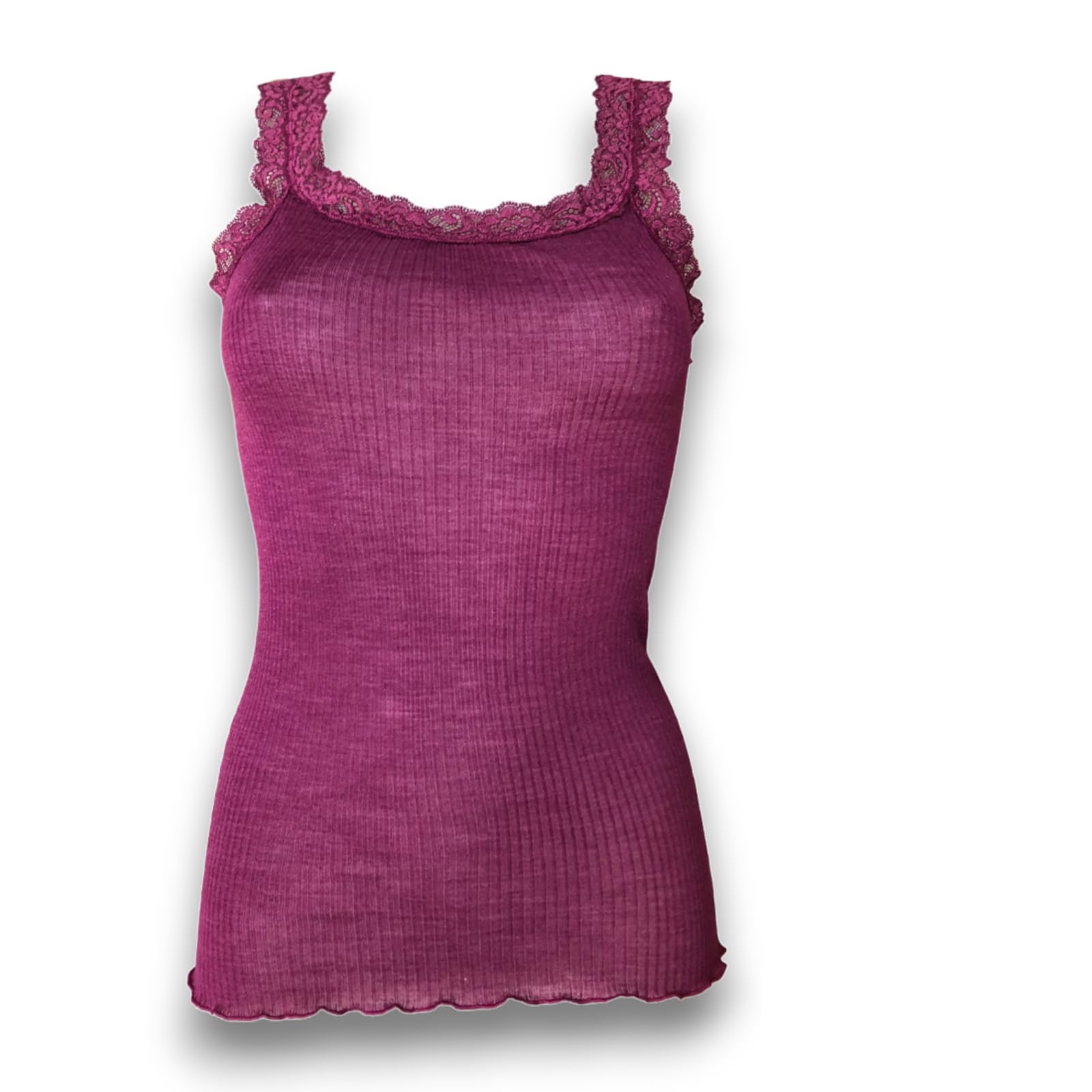 Lady C Top Lana Seta Canotta Spalline Pizzo Comoda