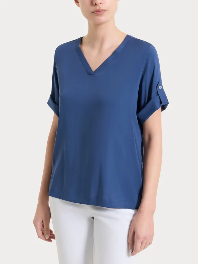 Ragno Voile Stretch blusa scollo V Oceana manica lunga