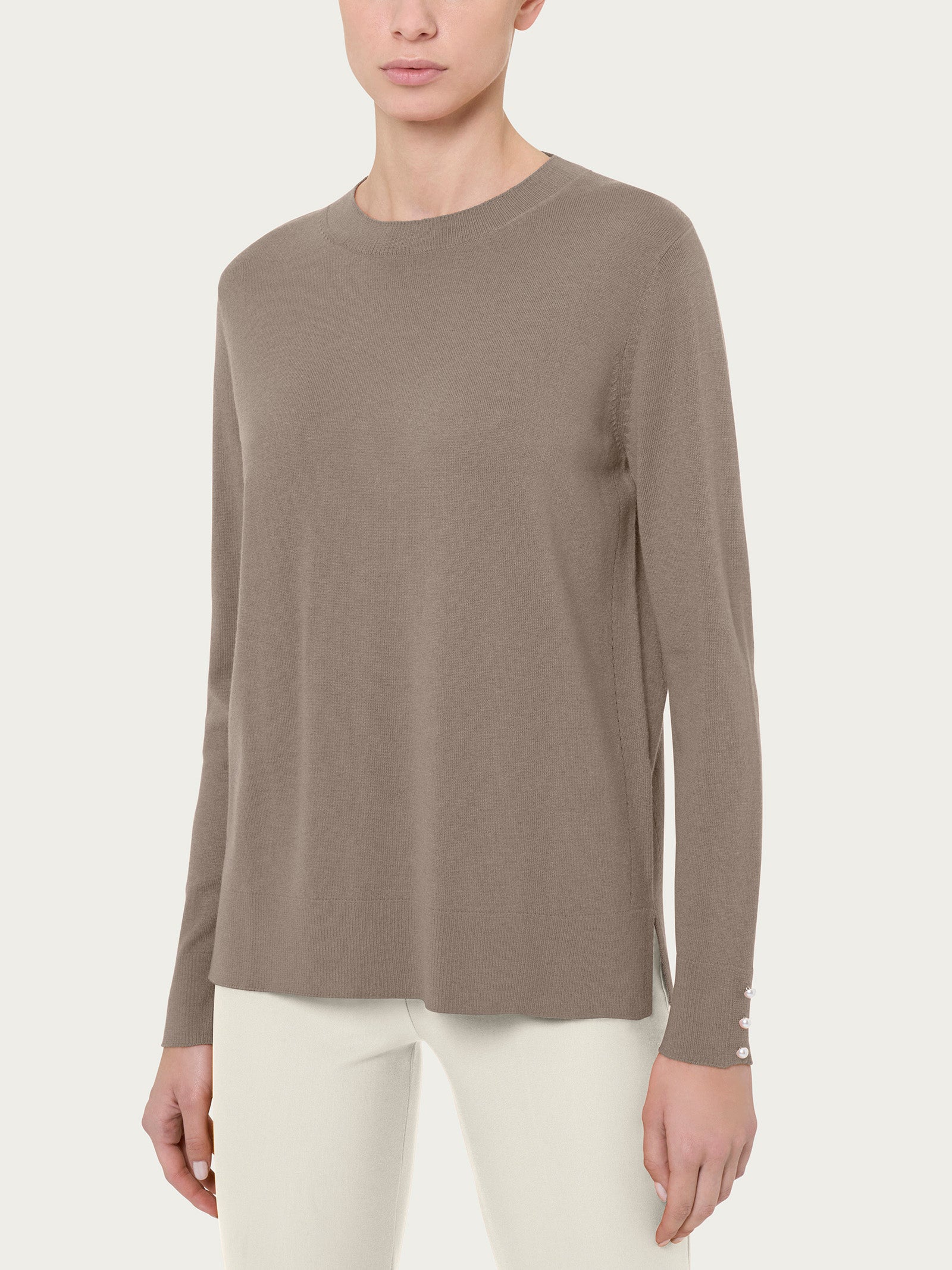 Ragno Merino Soft Maglia Girocollo Perline Weathered Teak