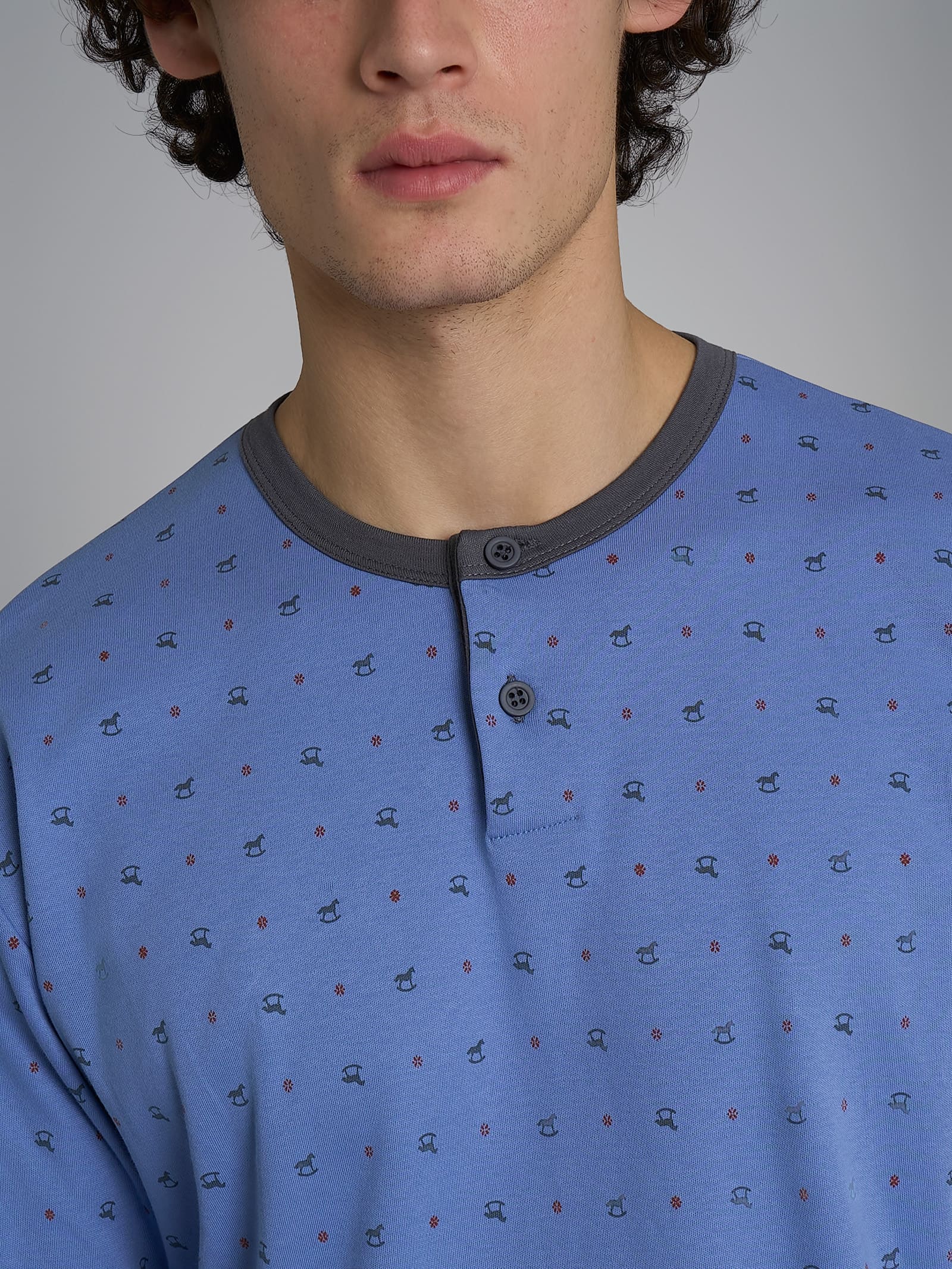 Ragno Pigiama Serafino Interlock Pigiama Colony Blue Cotone