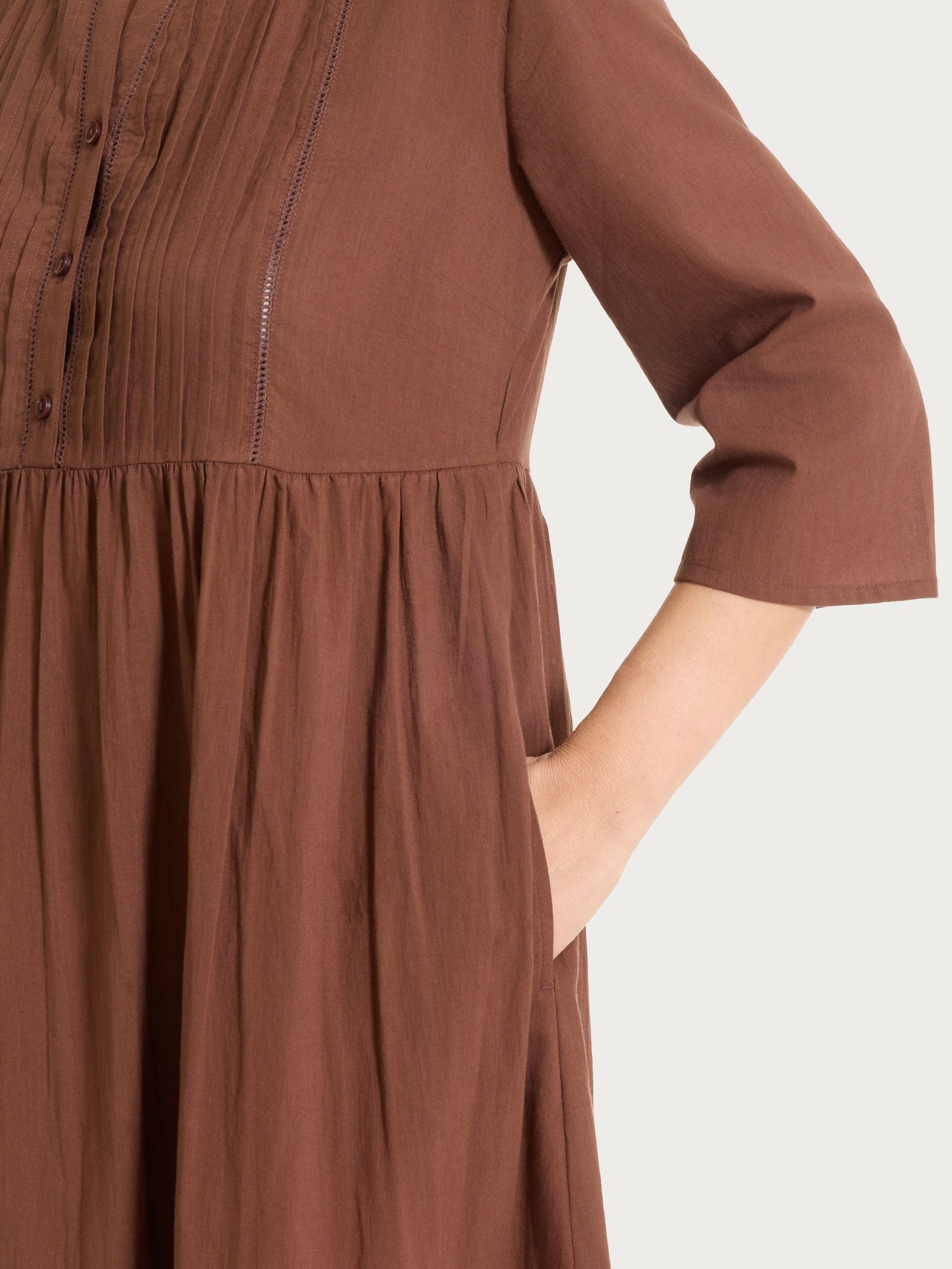 Ragno Vestito Lungo Balze Mussola Cotone Chocolate Fondant