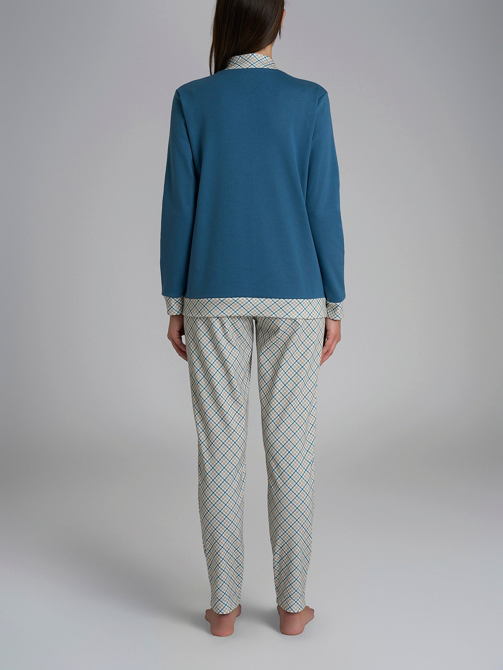 Ragno Sweet Emotion Pigiama Lupetto Interlock Donna Teal Tartan