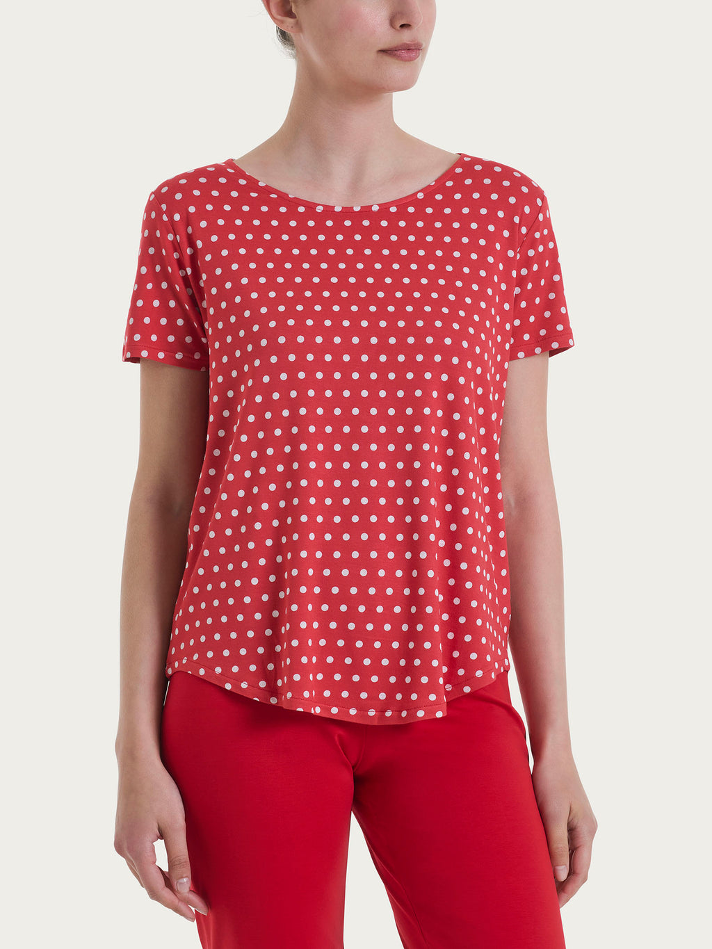 Ragno T-Shirt Manica Corta Pois Viscosa Salsa