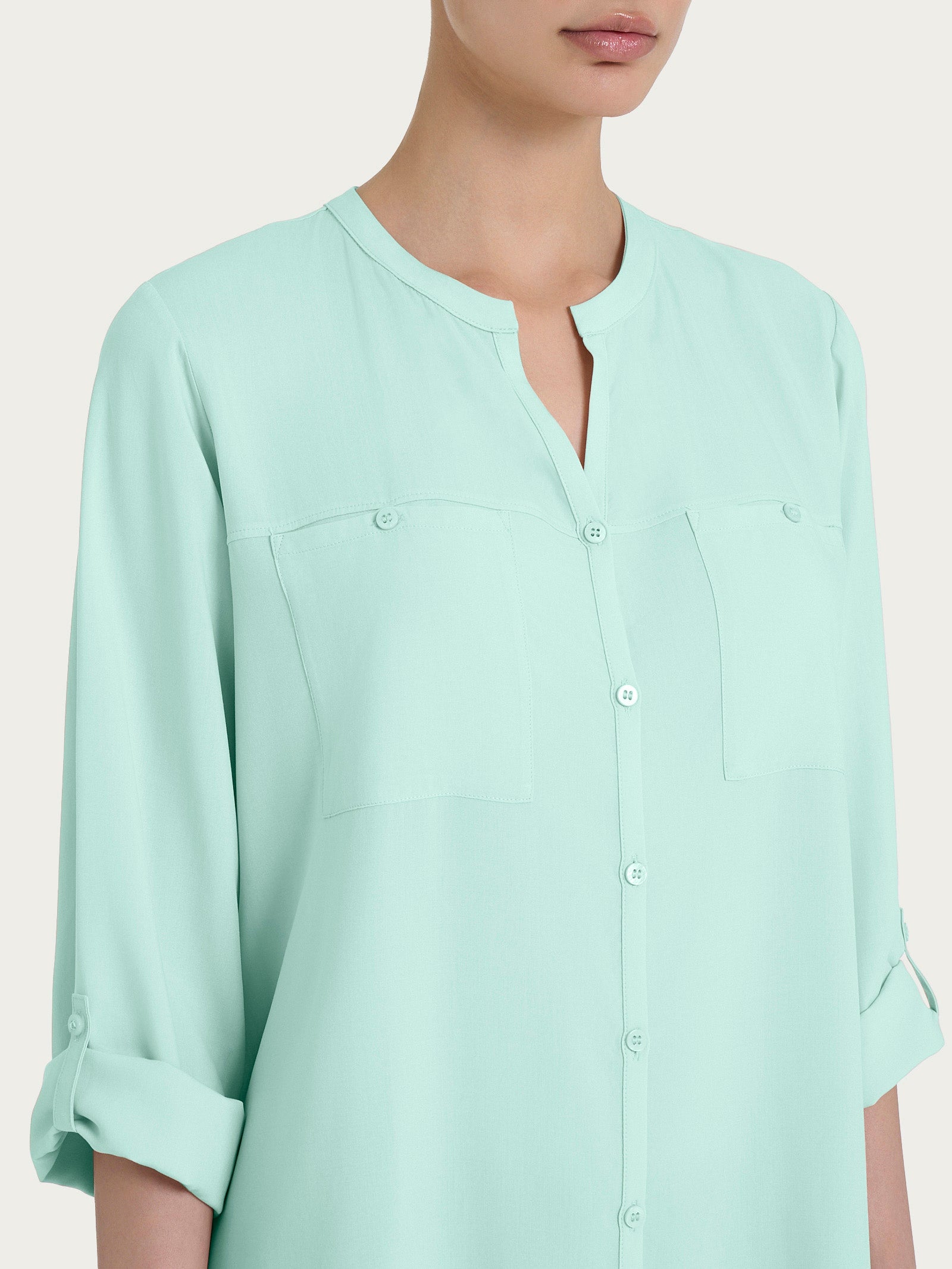 Ragno Gem camicia coreana Bird's Egg Green in viscosa