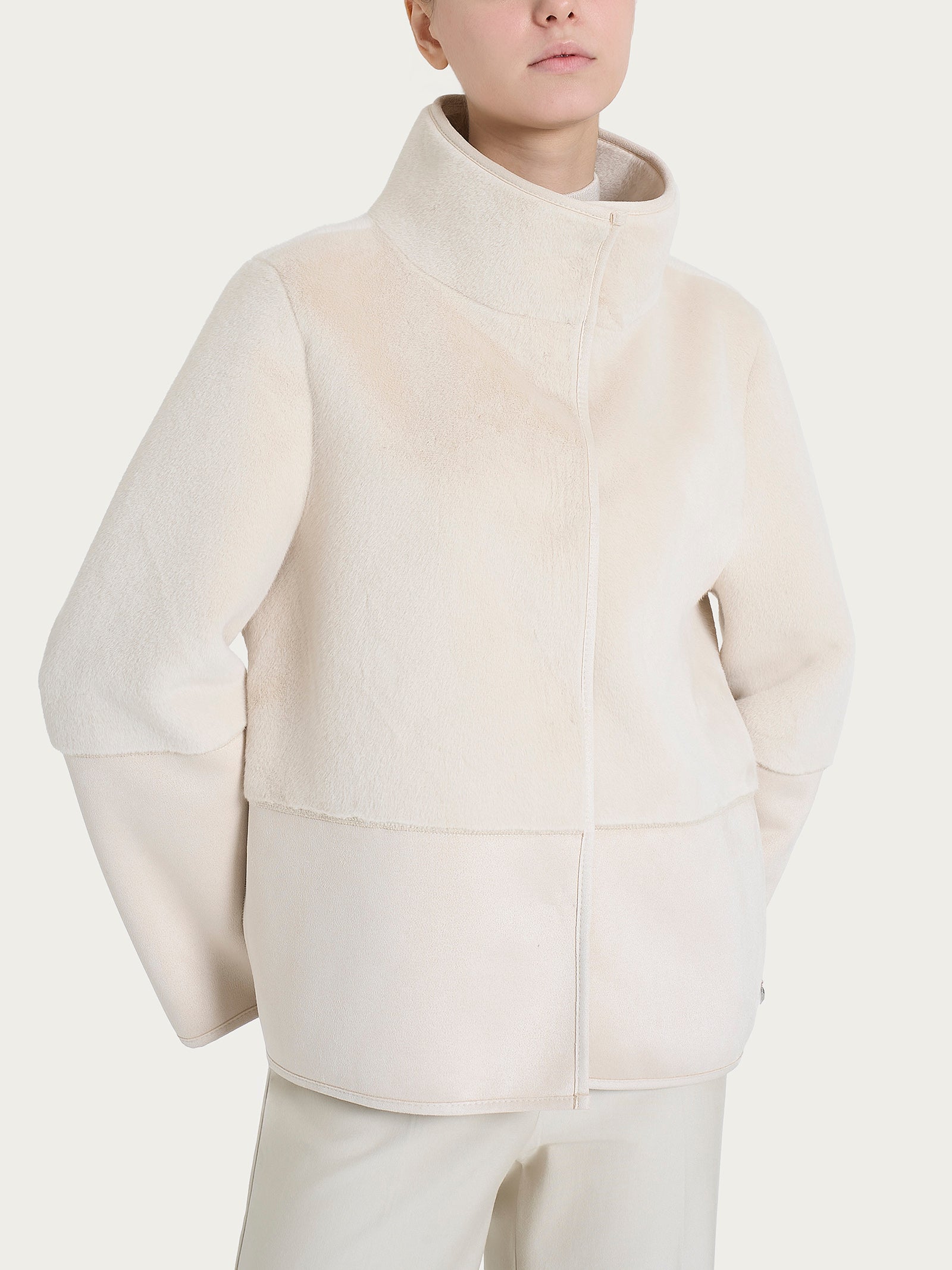 Ragno giacca corta double-face champignon in shearling