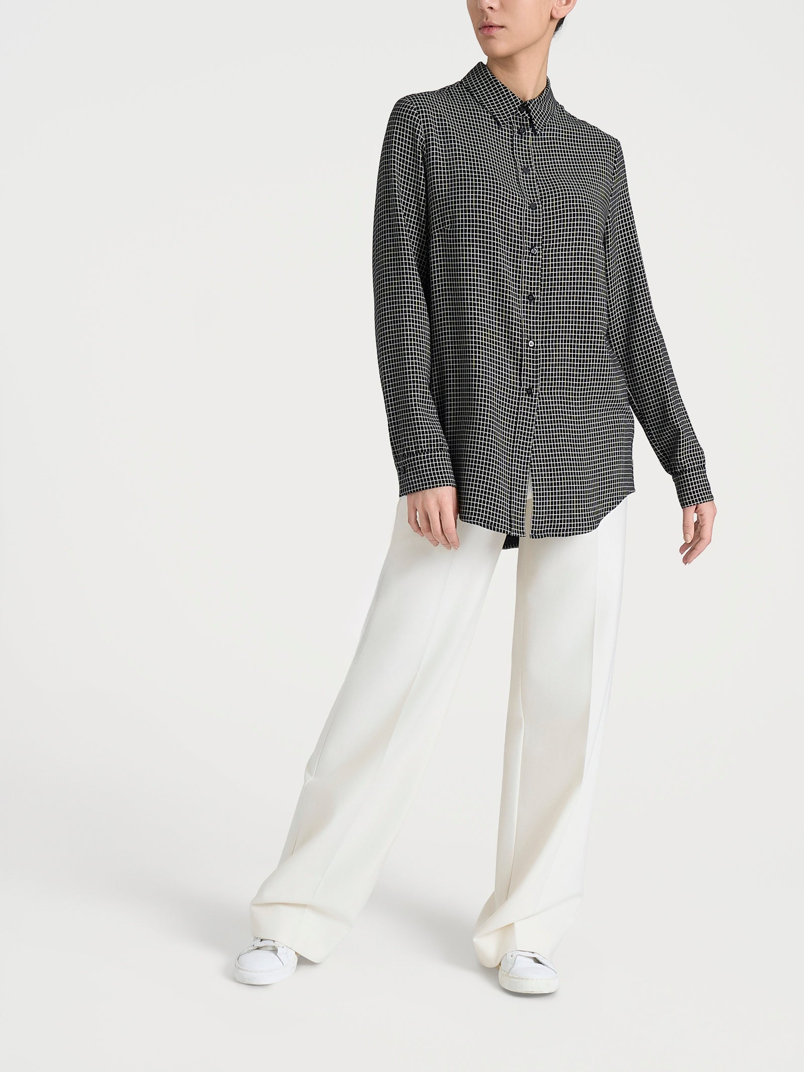 Ragno EcoSeta micro check camicia nero viscosa