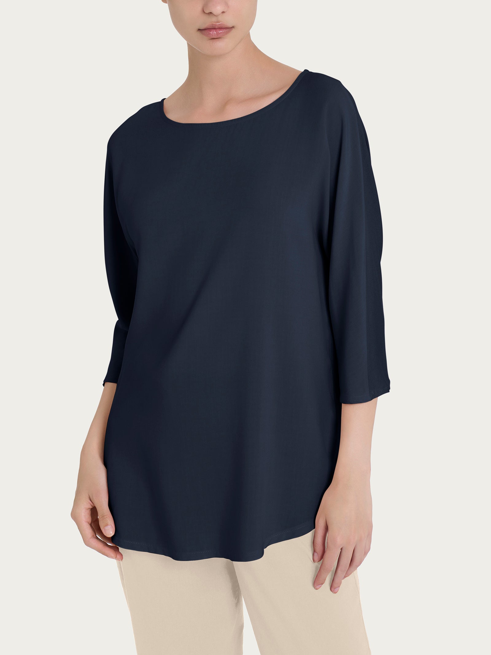 Ragno Viscosa Summer maglietta kimono 3/4 Bleu viscosa