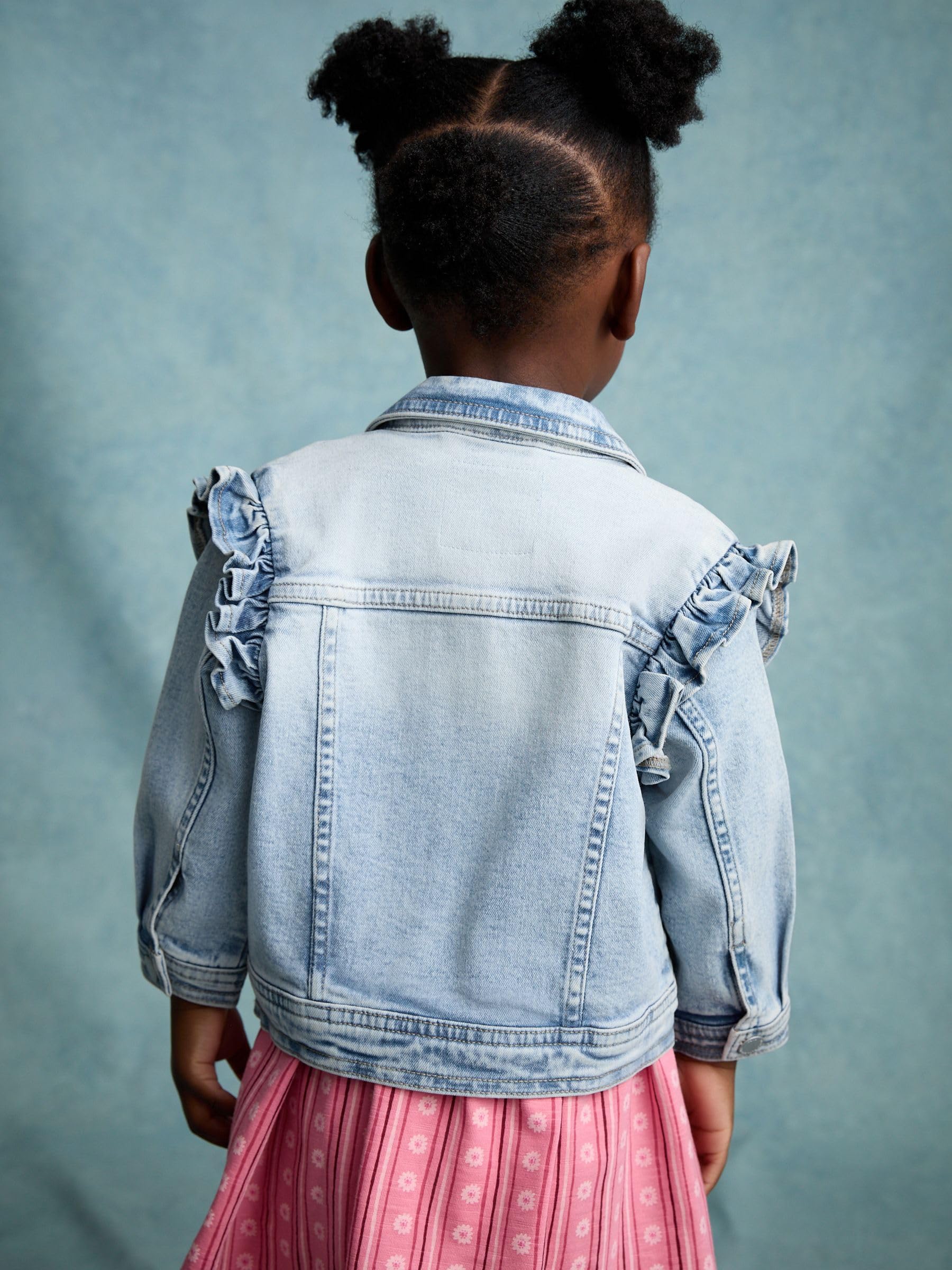 Next giacca jeans bambina ruches 104-110 denim elasticizzato