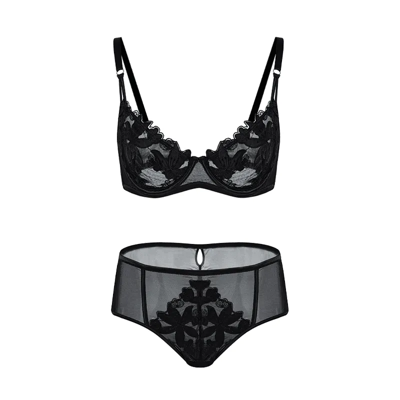 Maria Grazia Severi Noir Enchantment set intimo nero ricamato