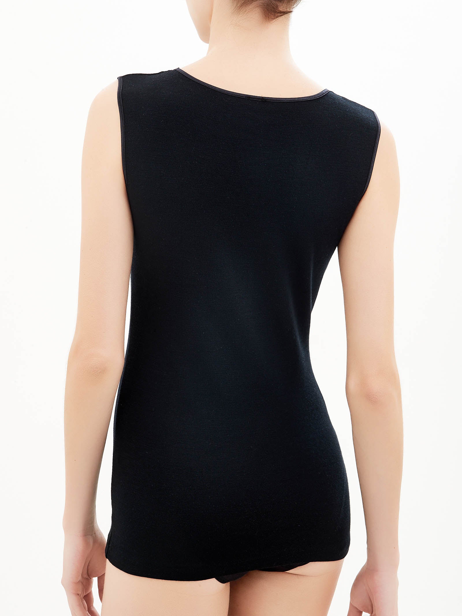 Ragno Merino Medium Canottiera Nero Pura Lana