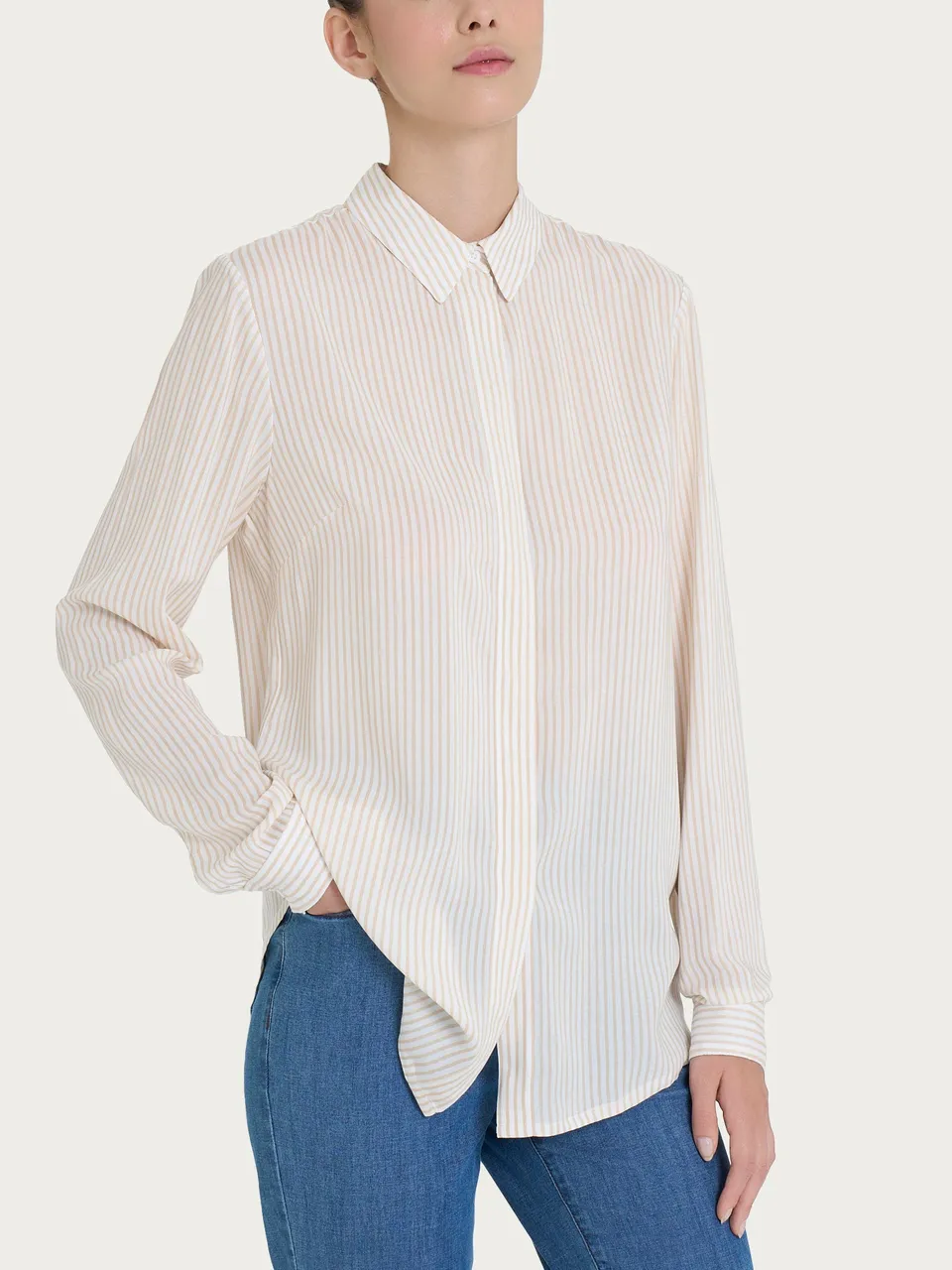 Ragno EcoSeta Camicia Righe Manica Lunga Irish Cream